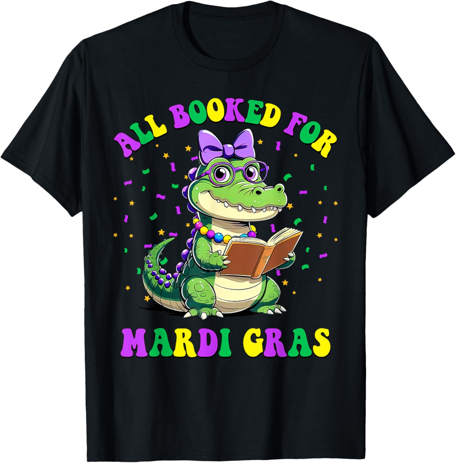 Mardi Gras Crocodile Teacher T-Shirt for Book Lovers and Readers - 19
