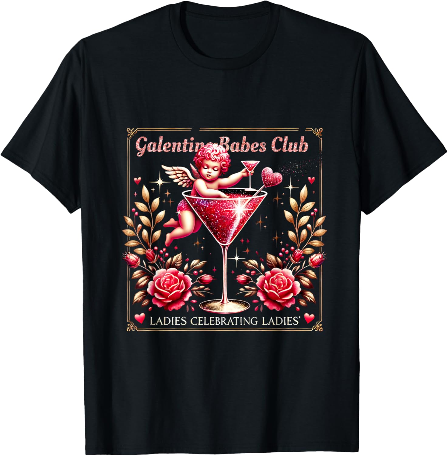 Retro Galentine Girls Club Celebration Martini Glass T-Shirt Design - 2