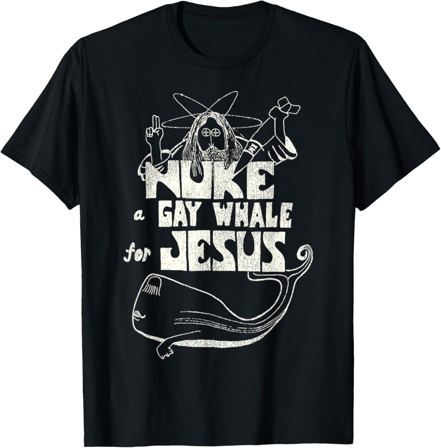 Funny Vintage 80s Nuke a Gay Whale For Jesus T-Shirt for Social Advocacy - 7