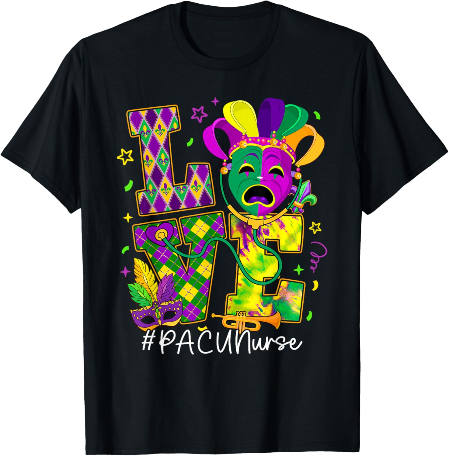 Funny LOVE Mardi Gras PACU Nurse T-Shirt for Carnival Party Fun - 2