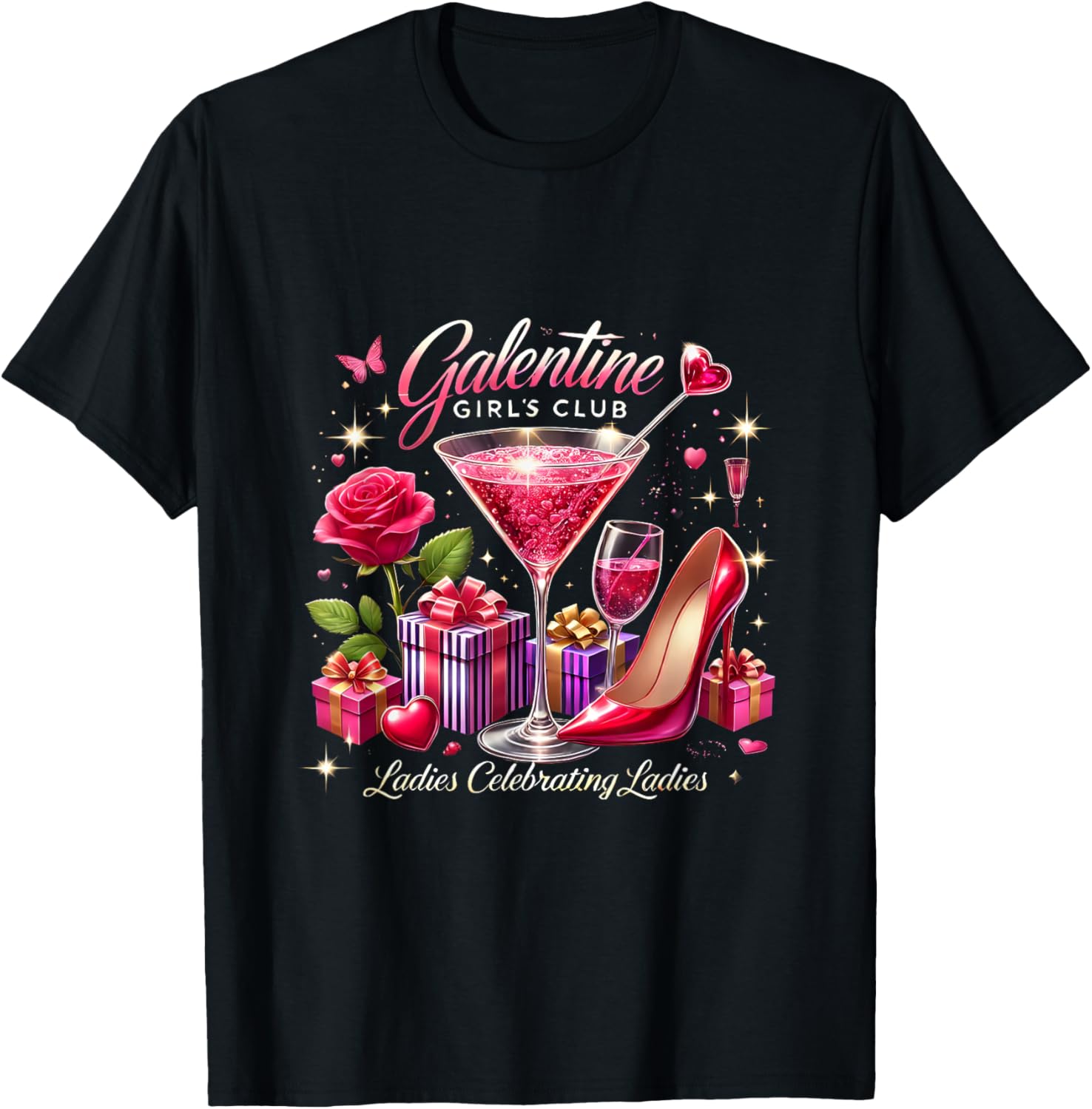 Galentine's Celebration Martini Glass T-Shirt for Fun Girls Night Out - 18