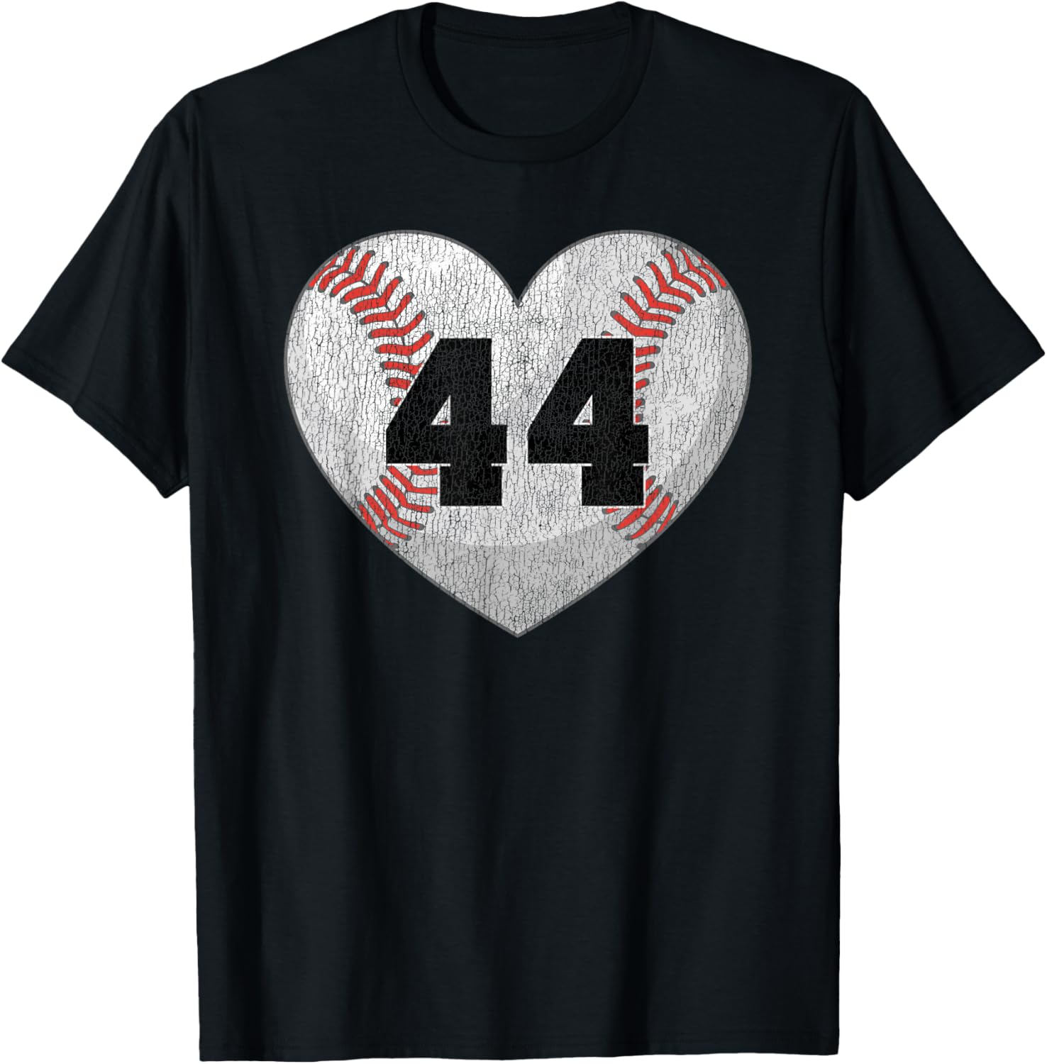 Cute Baseball Number 44 Distressed Heart T-Shirt for Baseball Moms - 25
