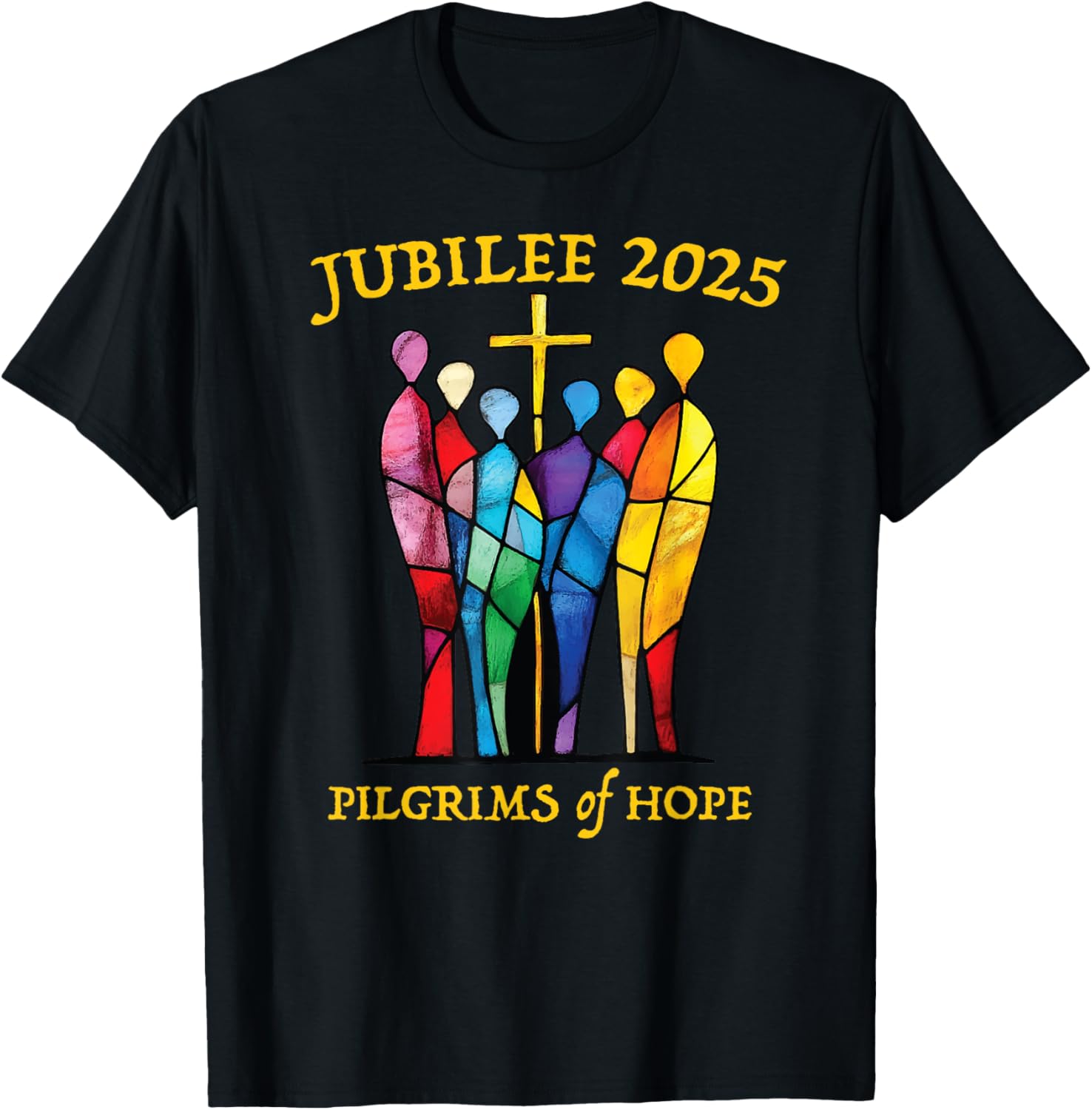 Catholic Jubilee 2025 Pilgrims of Hope Stained Glass T-Shirt for All - 3