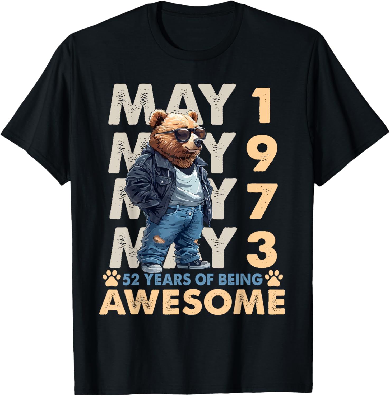 Celebrate 52 Years with a May 1973 Birthday Bear Men's T-Shirt - 8