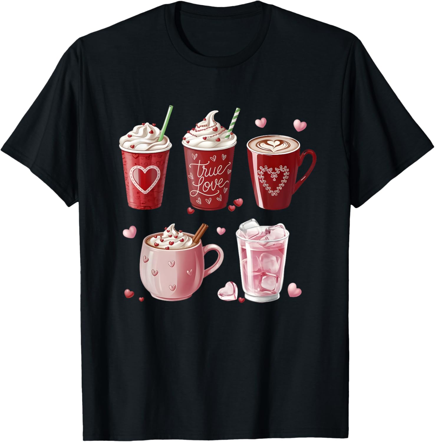 Coffee Lover Valentine T-Shirt Cute Coffee Cups Design for Him or Her - 4