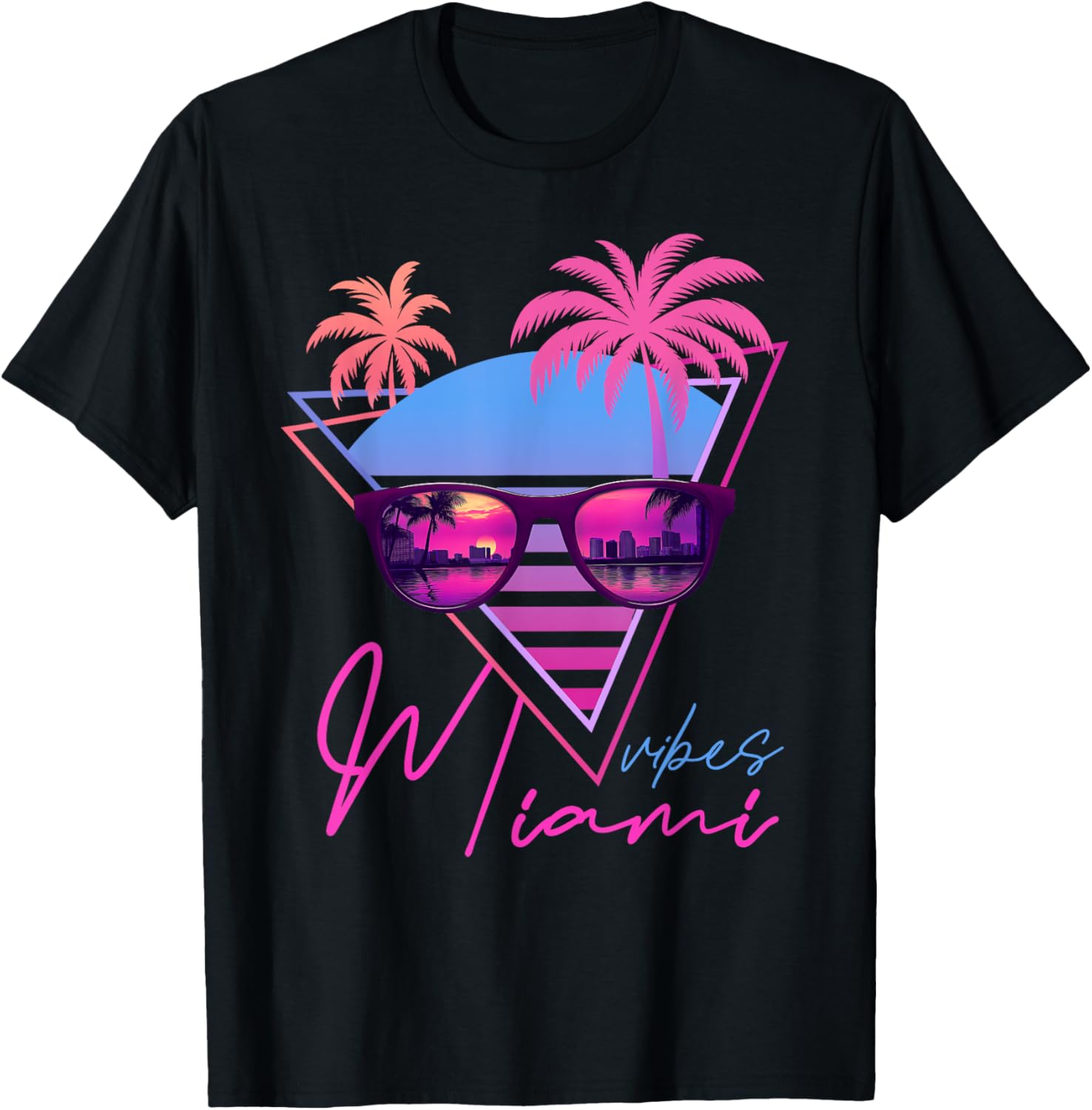 Retrowave Sunset Palm Trees T-Shirt for Miami Vibes and 80s Style - 5