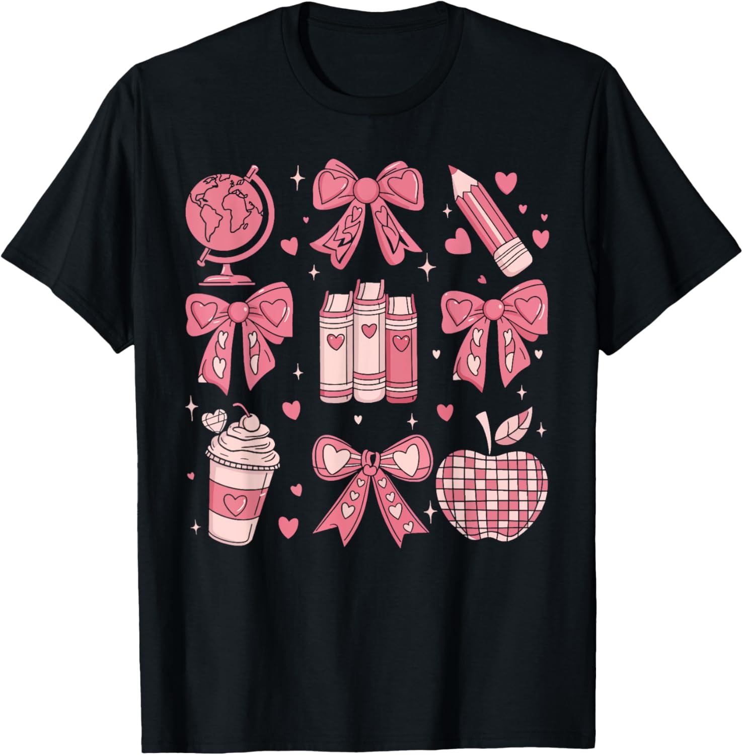 Coquette Bow Apple Book Ribbons Teacher Valentine's Day T-Shirt Gift - 13