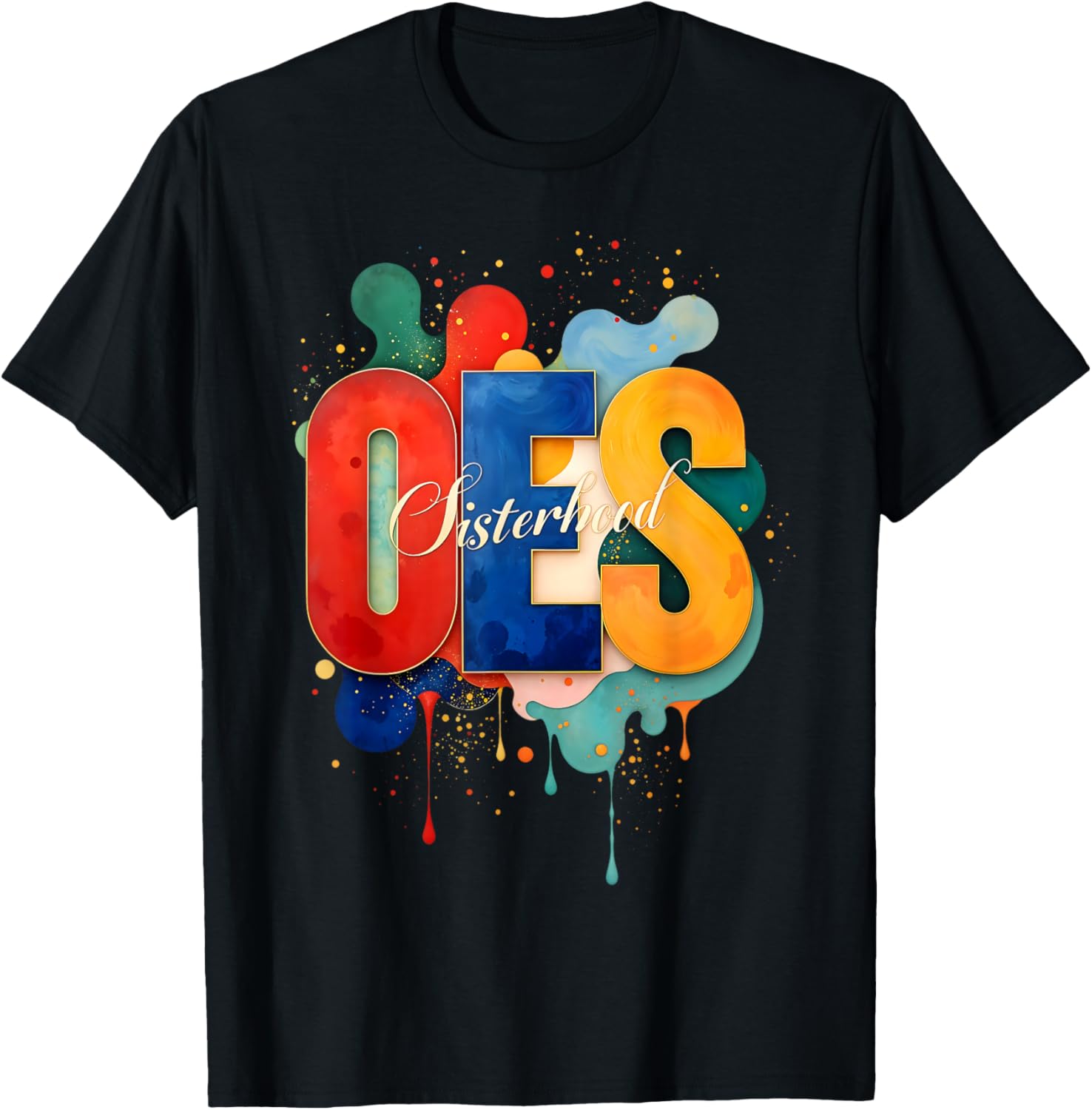 Colorful OES Watercolor Paint Drip T-Shirt for Order of the Eastern Star - 29