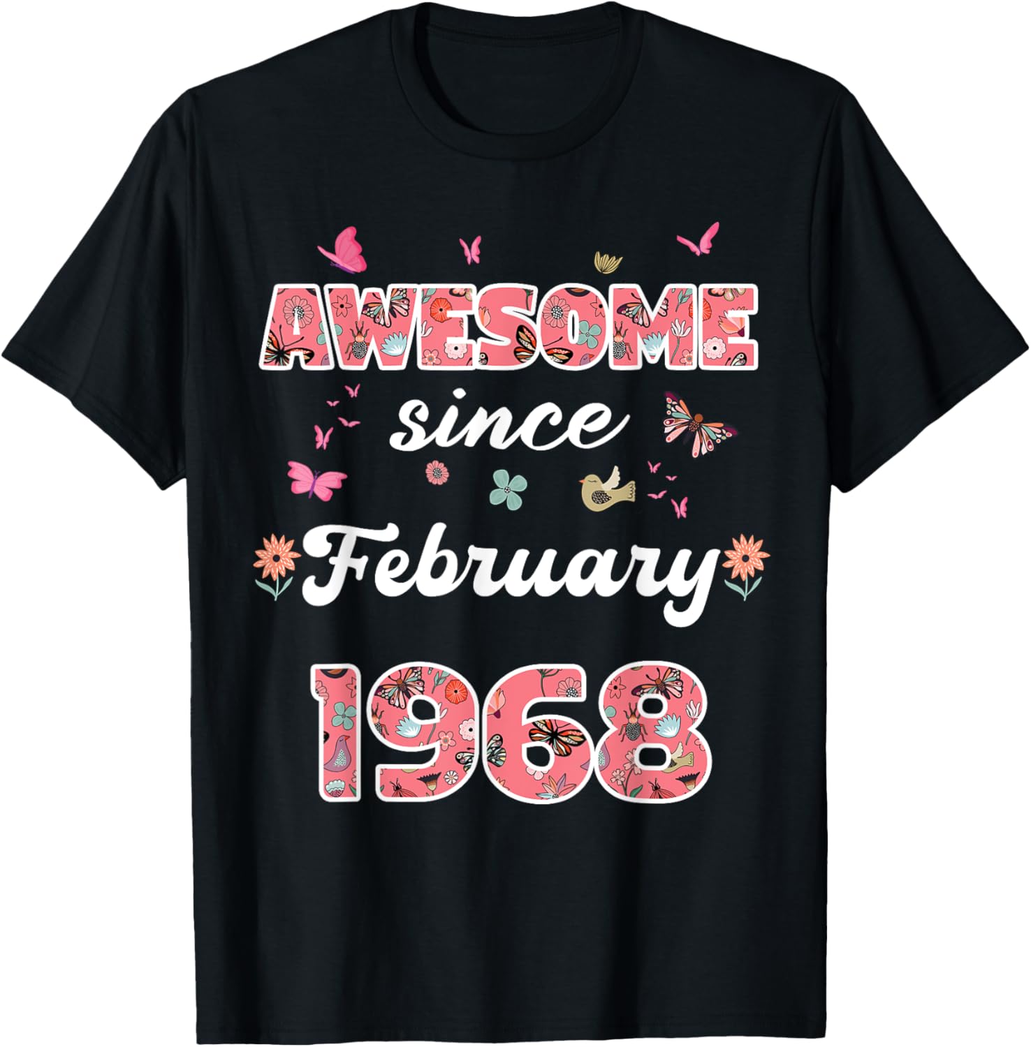 Vintage February 1968 Flowers Birthday T-Shirt for a Special Celebration - 1