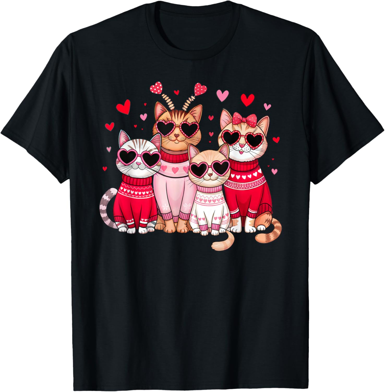 Retro Cat Heart Valentine's Day T-Shirt for Men and Boys, Cute Love Tee - 2