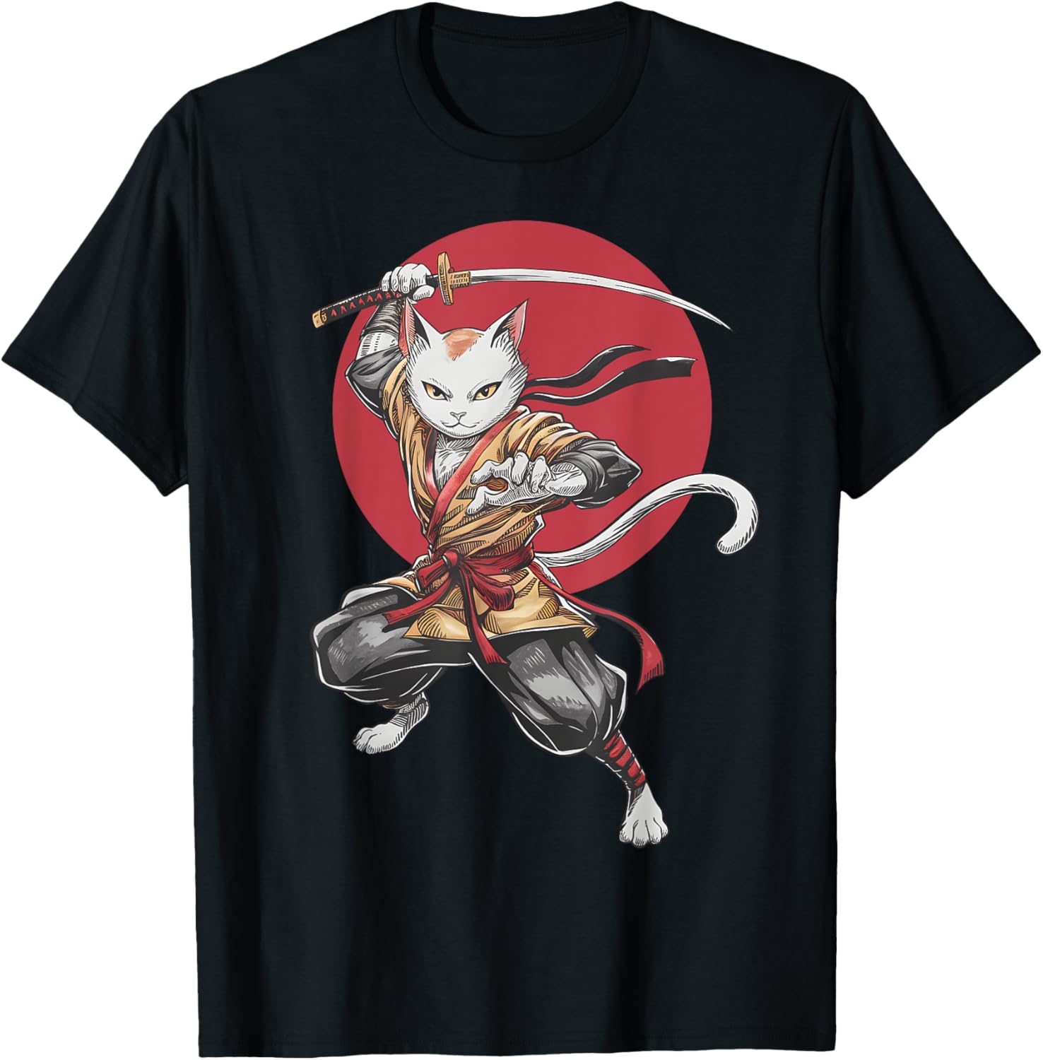 Samurai Cat Vintage Japanese Art Anime T-Shirt for Cat Lovers - 6