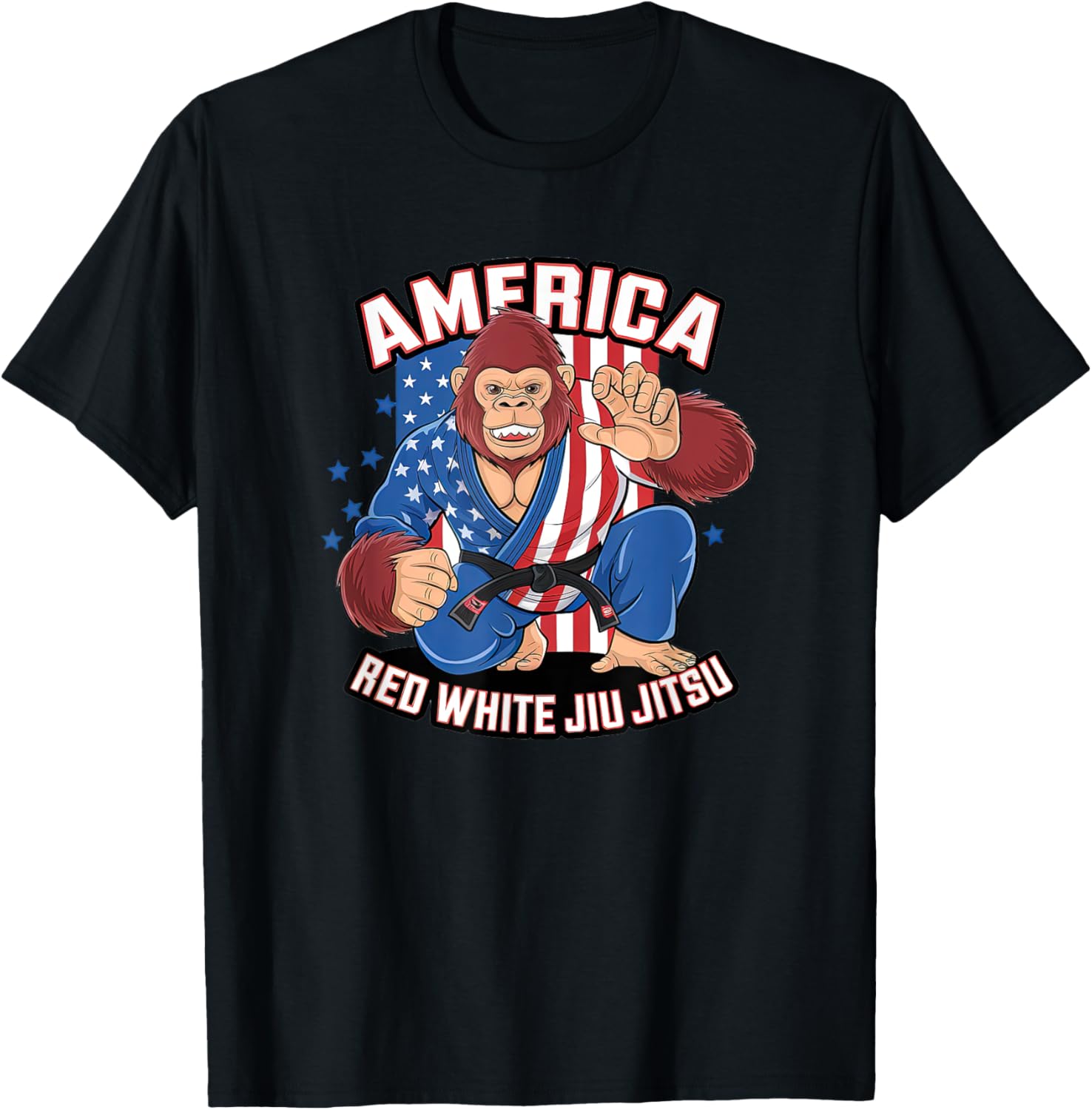 Funny USA Jiu Jitsu Monkey T-Shirt in Red and White for BJJ Fans - 4