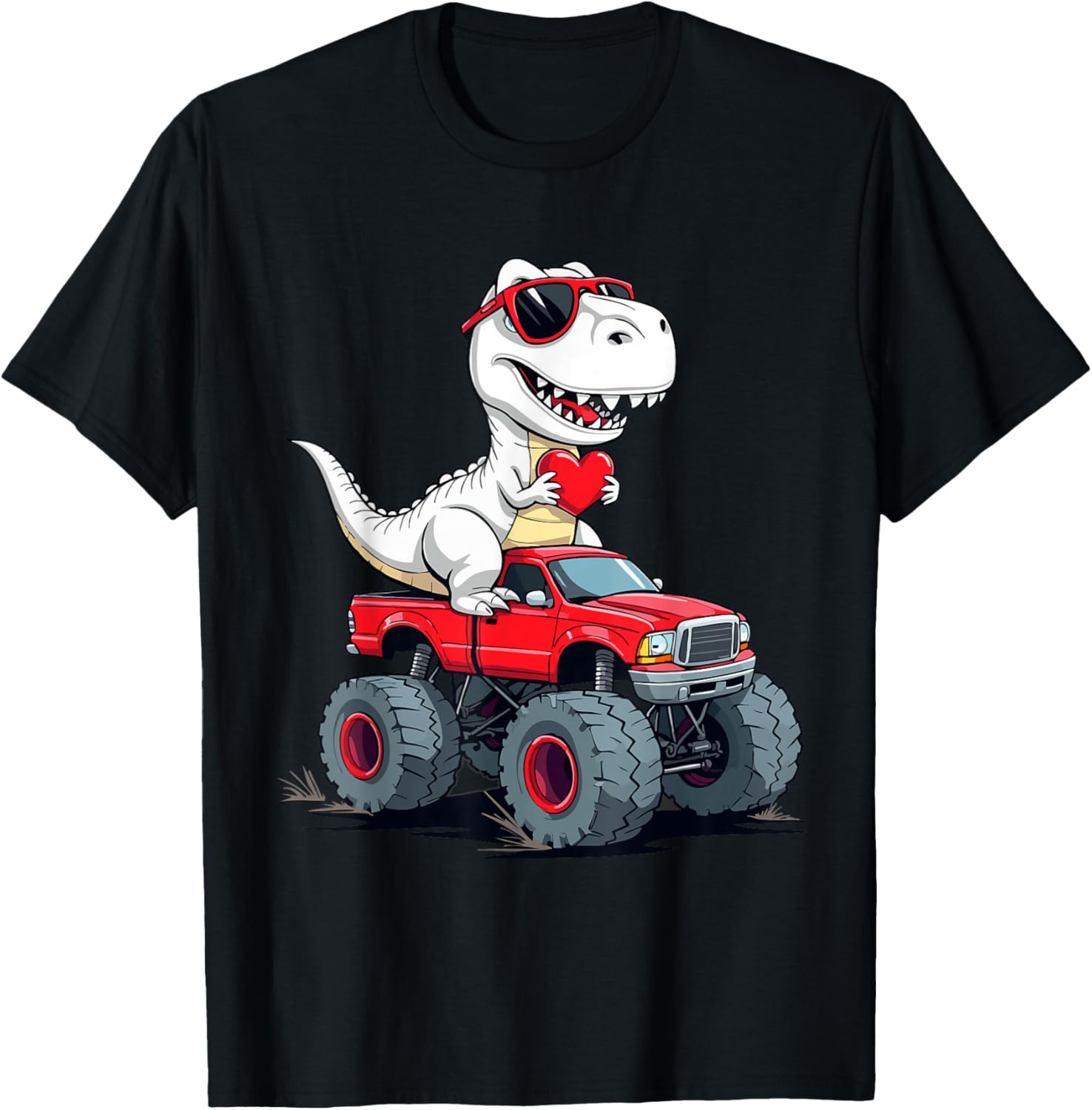 Fun Valentine's Day Dinosaur Monster Truck T-Shirt for Boys and Girls - 21