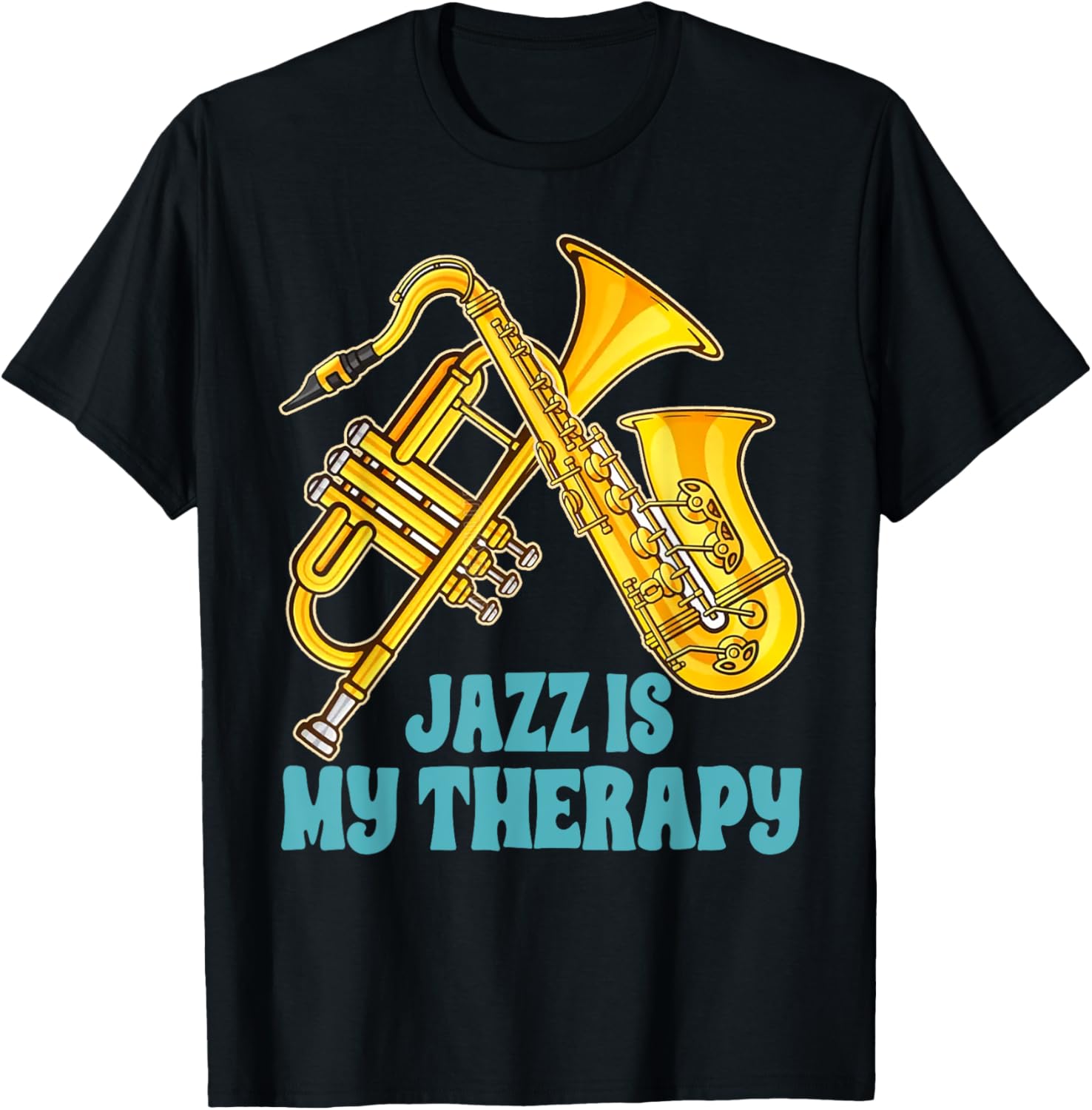 Jazz Lover Musician T-Shirt Featuring Saxophone and Trumpet Design - 9