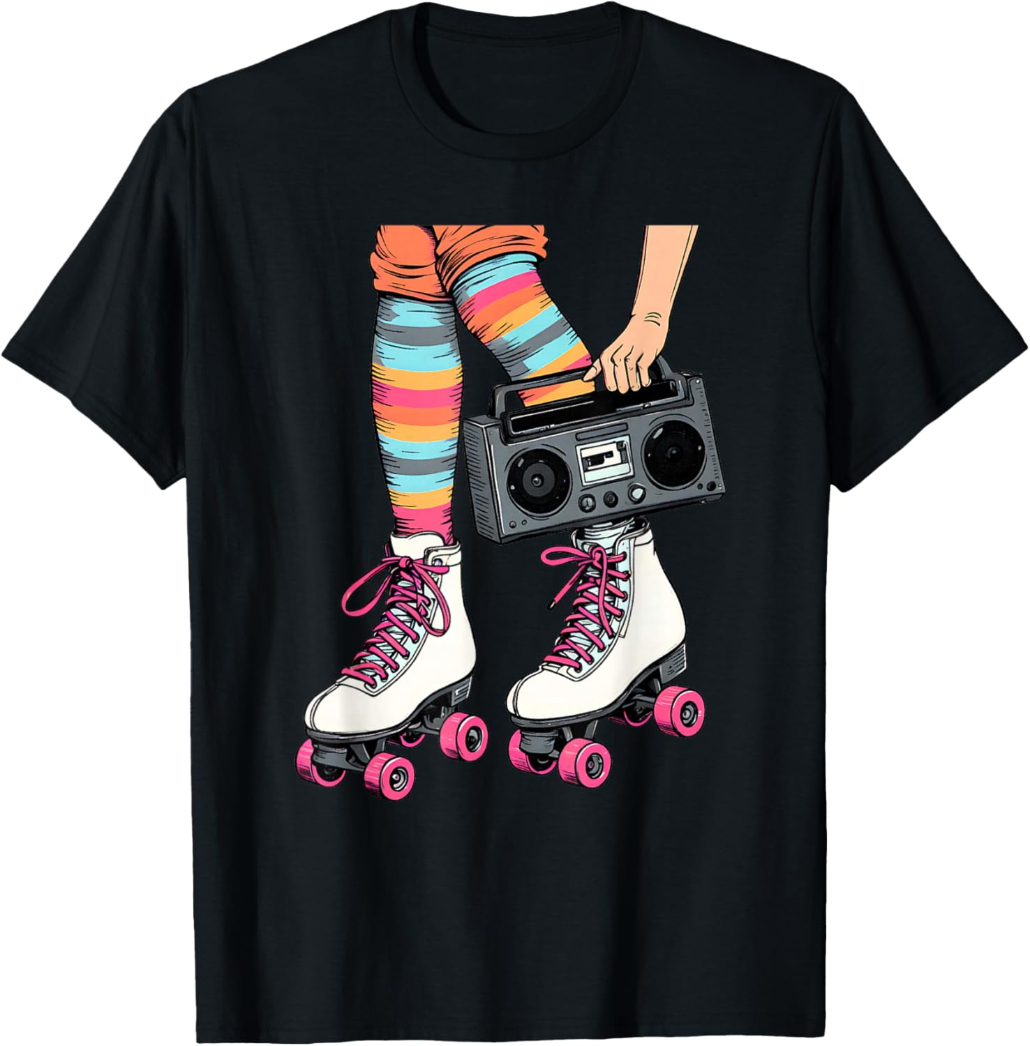 Retro Rollerskates Boombox T-Shirt for Fun 80's 90's Girls Vibes - 12