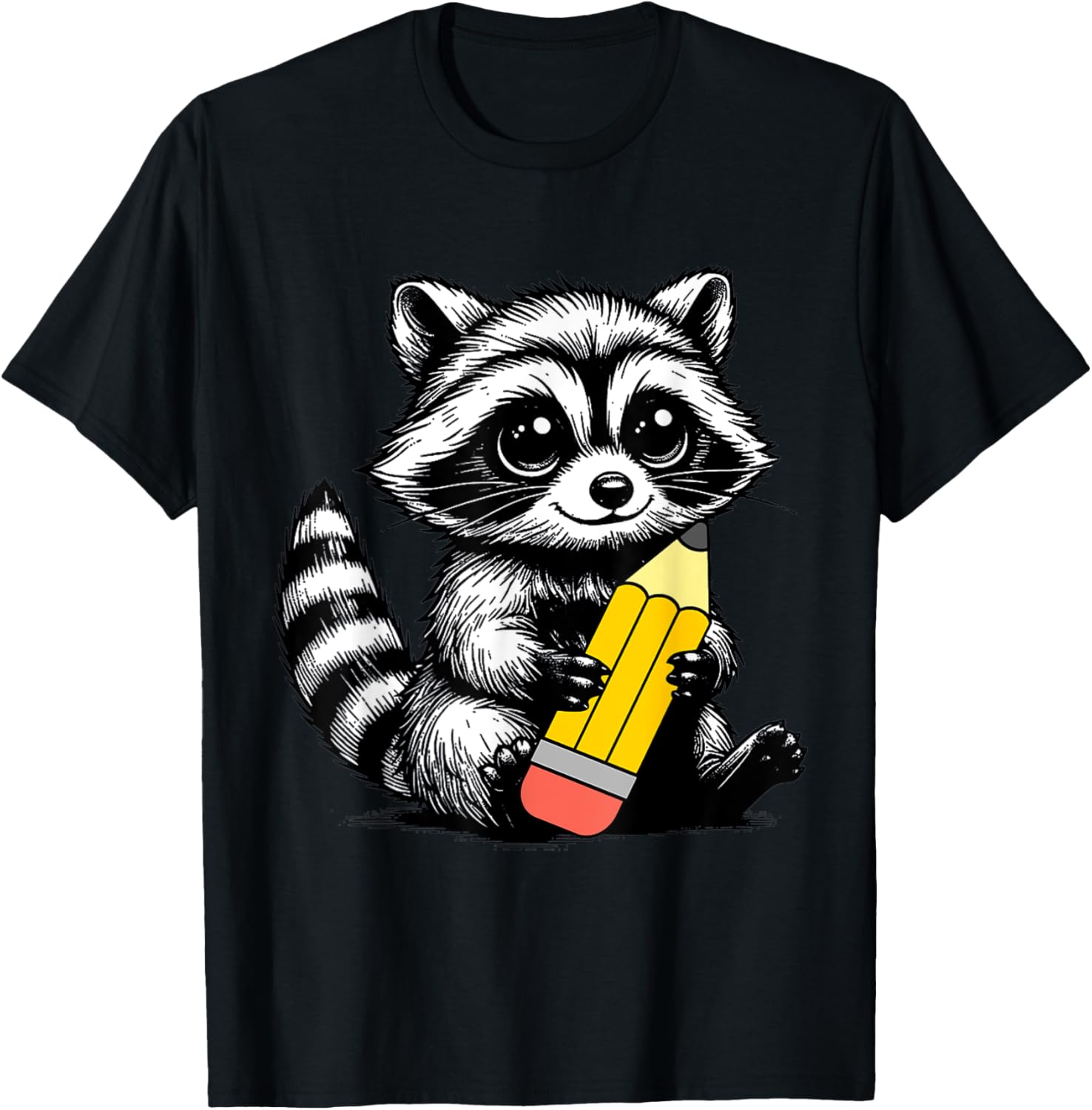 Cute Raccoon Teacher T-Shirt with Pencil Design for Animal Lovers - 3
