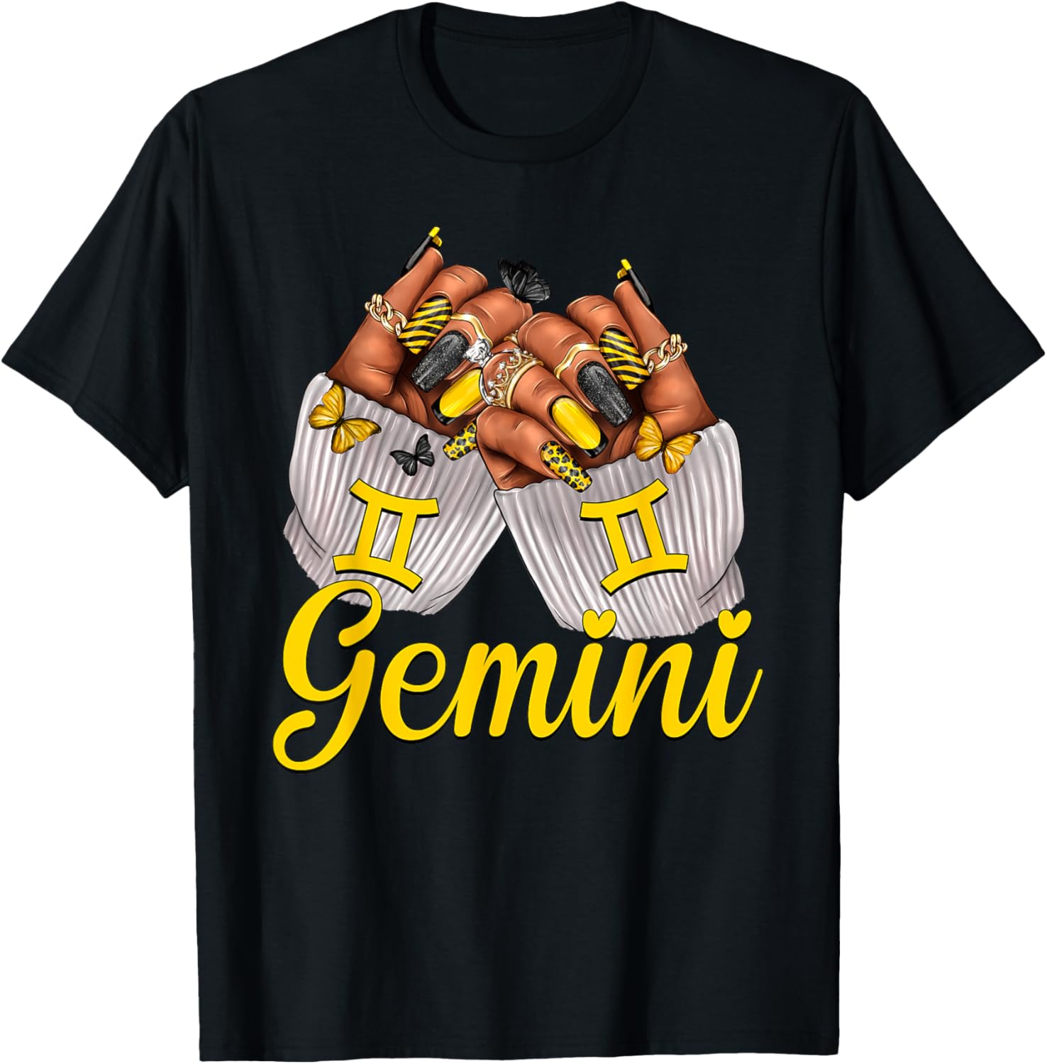 Gemini Black Women Nails Zodiac Birthday Queen T-Shirt for Astrologers - 12