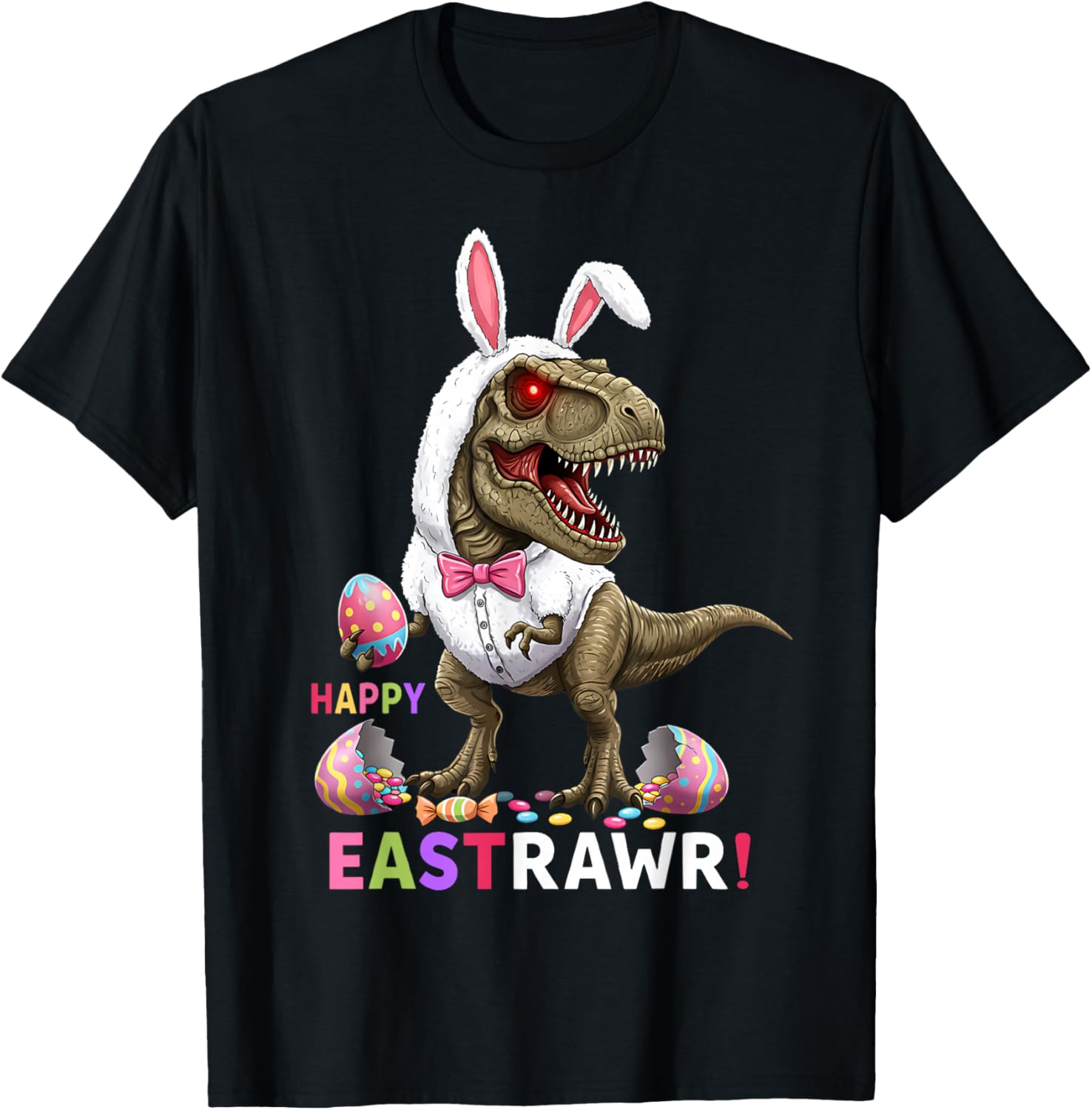 Happy Eastrawr T Rex Bunny Candy Egg Costume T-Shirt for Easter Fun - 2