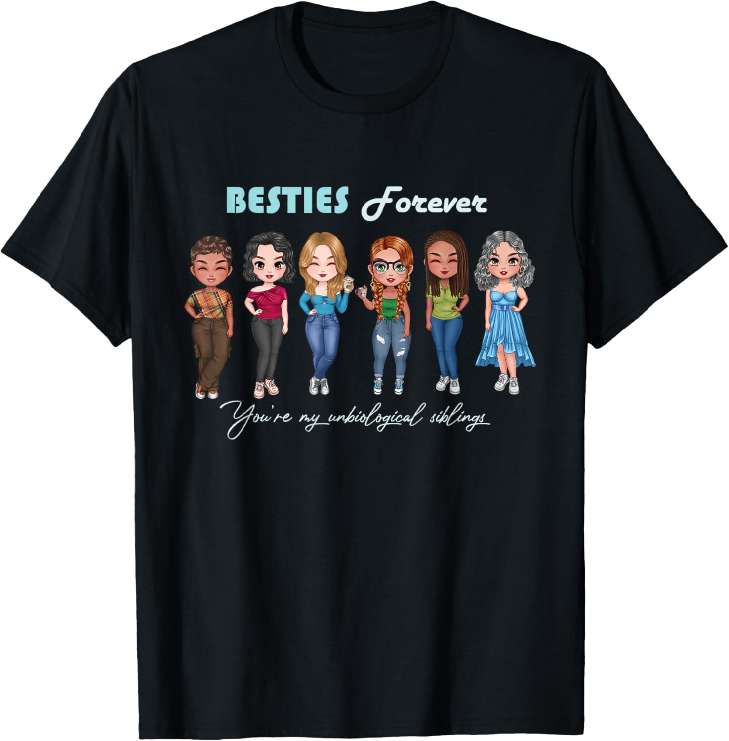 Chibi Best Friends T-Shirt for Unbiological Sisters and Siblings - 1