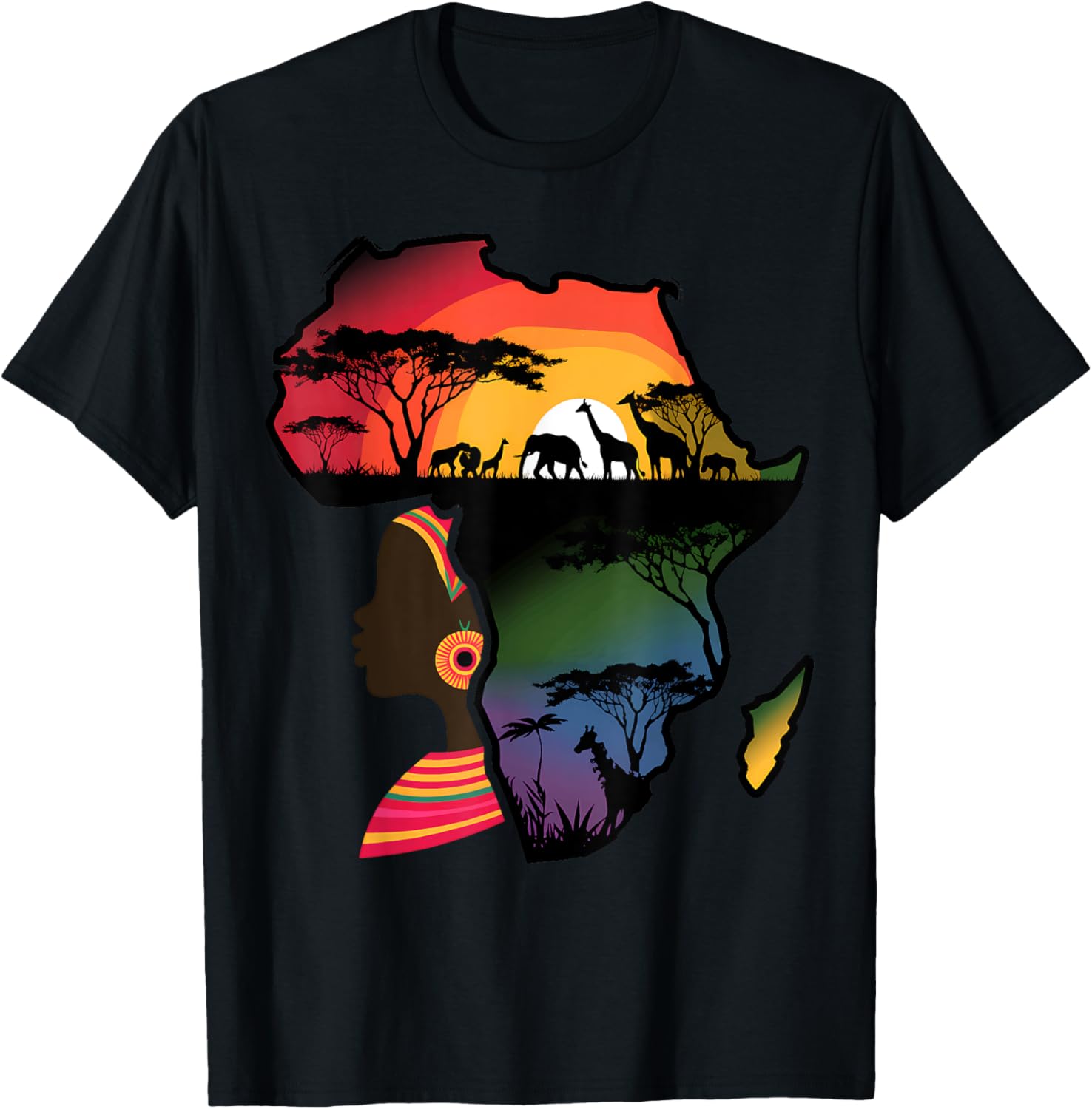 Black Women Afro Map Safari Animals T-Shirt Celebrating African Heritage - 9