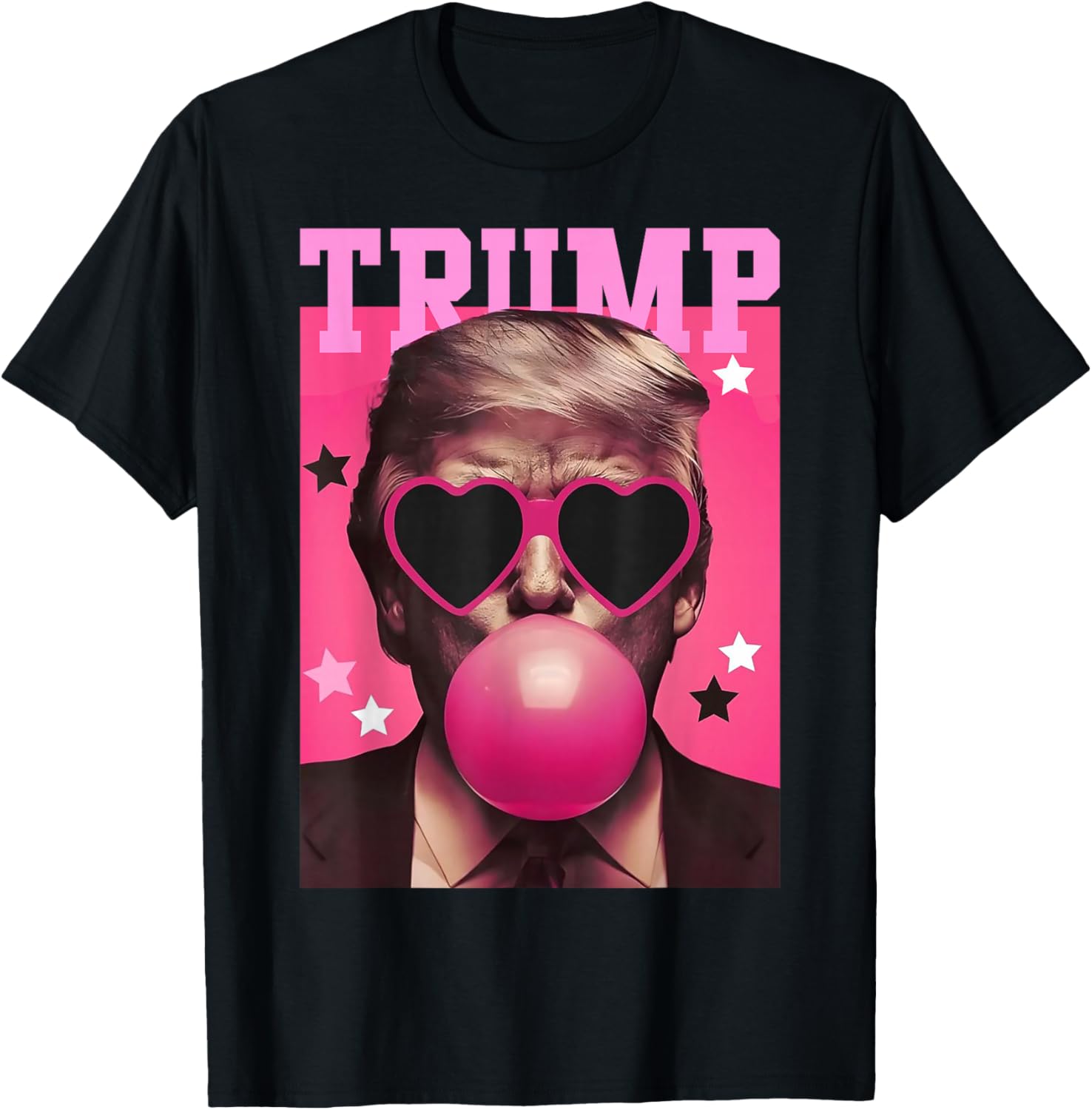 Funny Trump Bubble Gum Pink T-Shirt with Heart Sunglasses for Trendy Vibes - 4