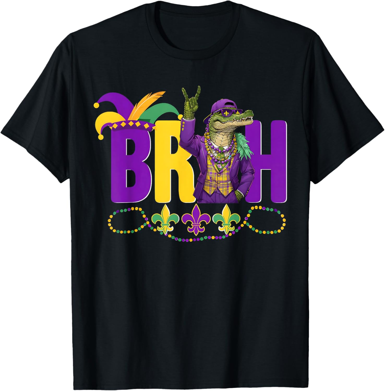 Bruh Mardi Gras Alligator Funny Meme T-Shirt for Boys and Teens - 18