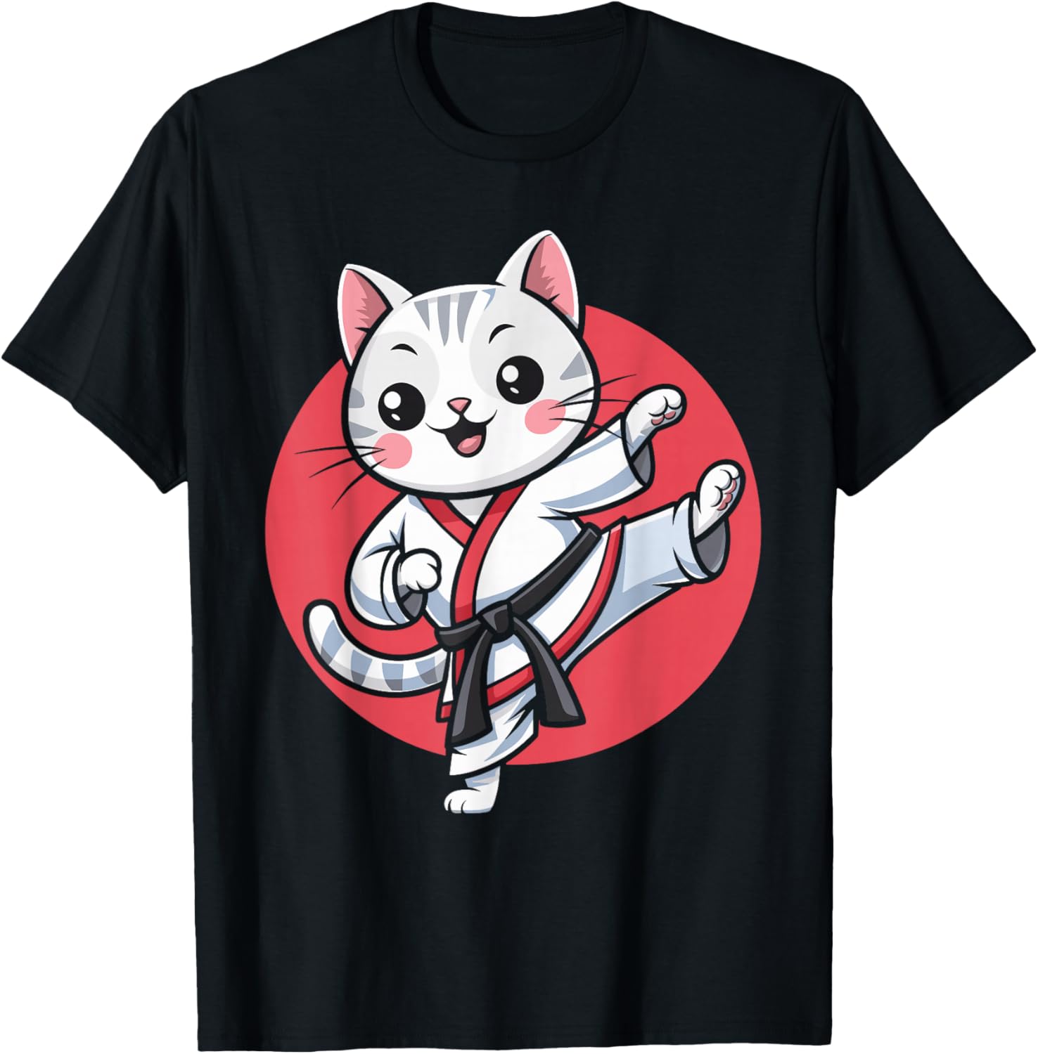 Kawaii Japanese Cat Karate Jiu Jitsu T-Shirt for Women and Kids - 15