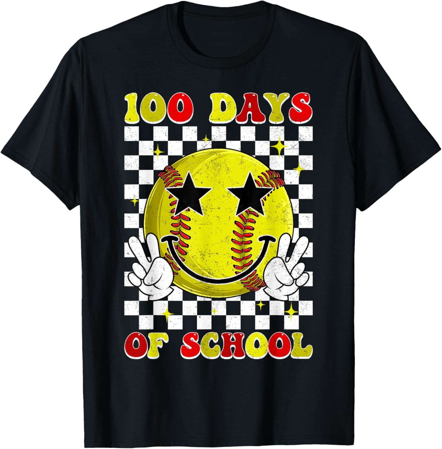 Groovy 100 Days Smarter Softball T-Shirt for Boys, Fun School Style - 23