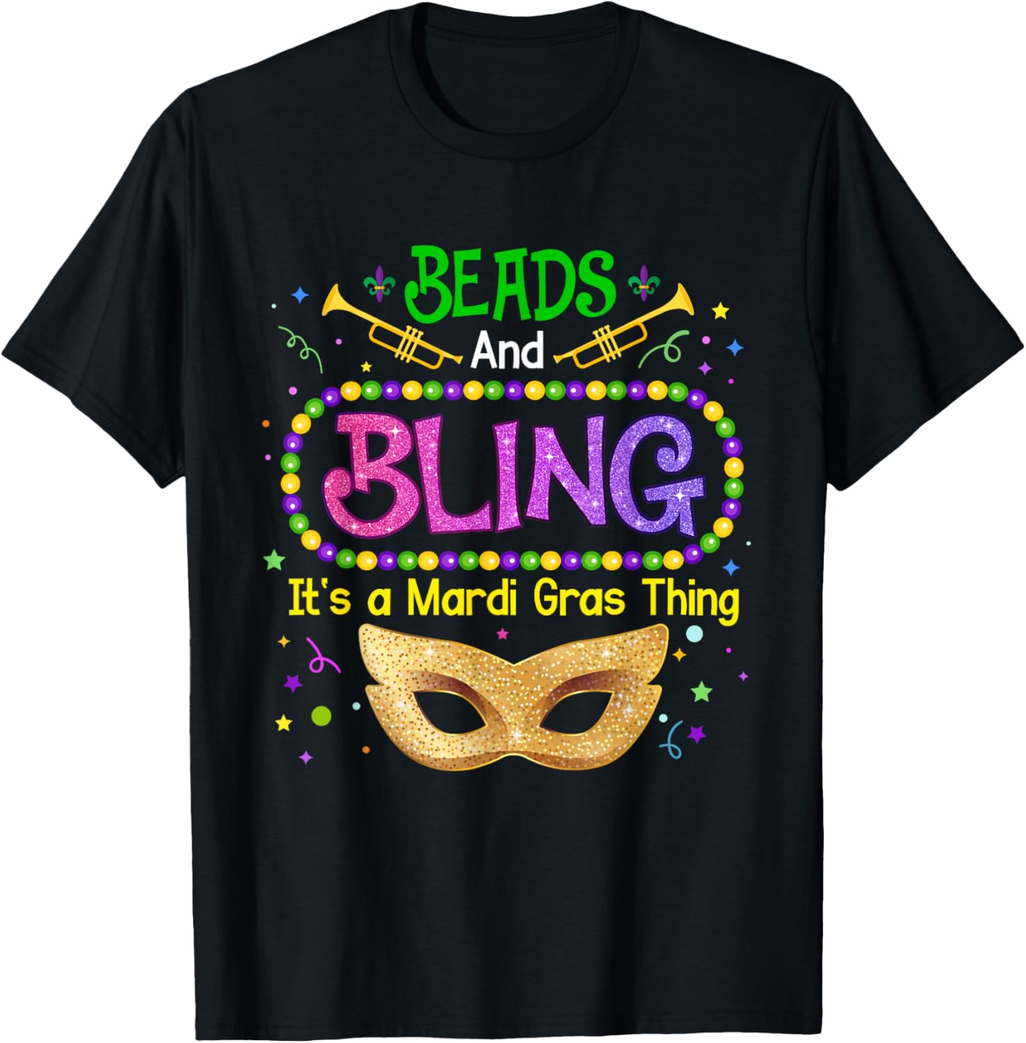 Mardi Gras Beads & Bling Carnival Party T-Shirt for Festive Fun - 7