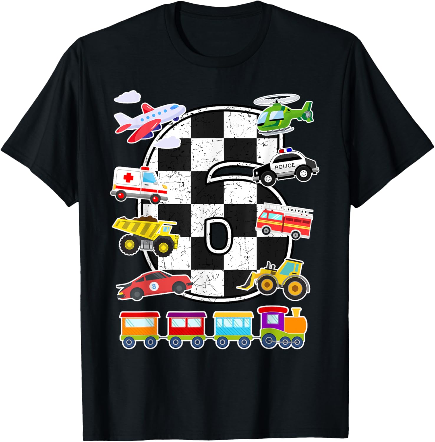 Adorable 6 Year Old Transportation T-Shirt for Boys with Trucks, Cars, Trains & Planes - 6
