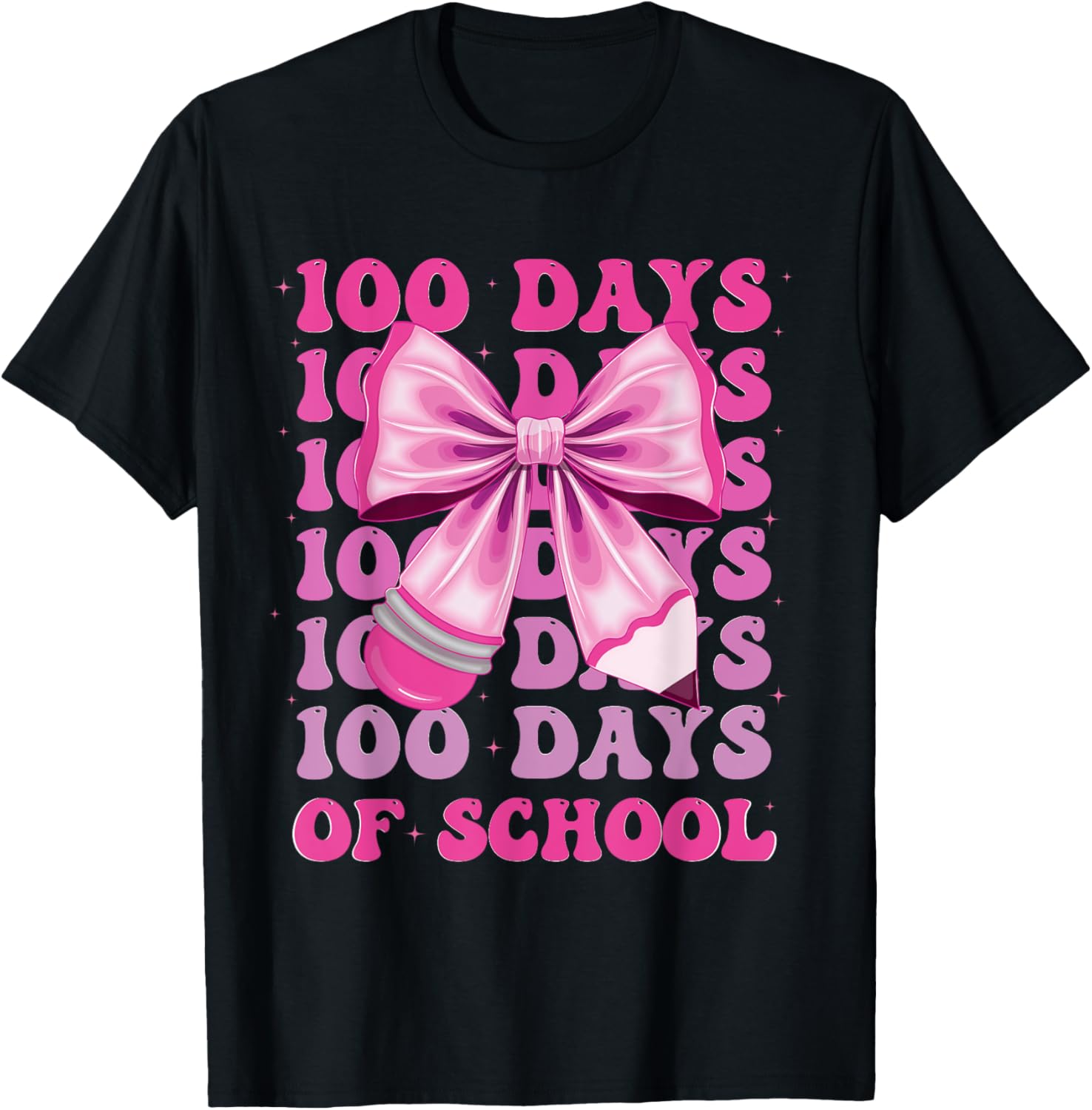100 Days of School Girls Coquette Bow T-Shirt for Celebrating 100th Day - 6