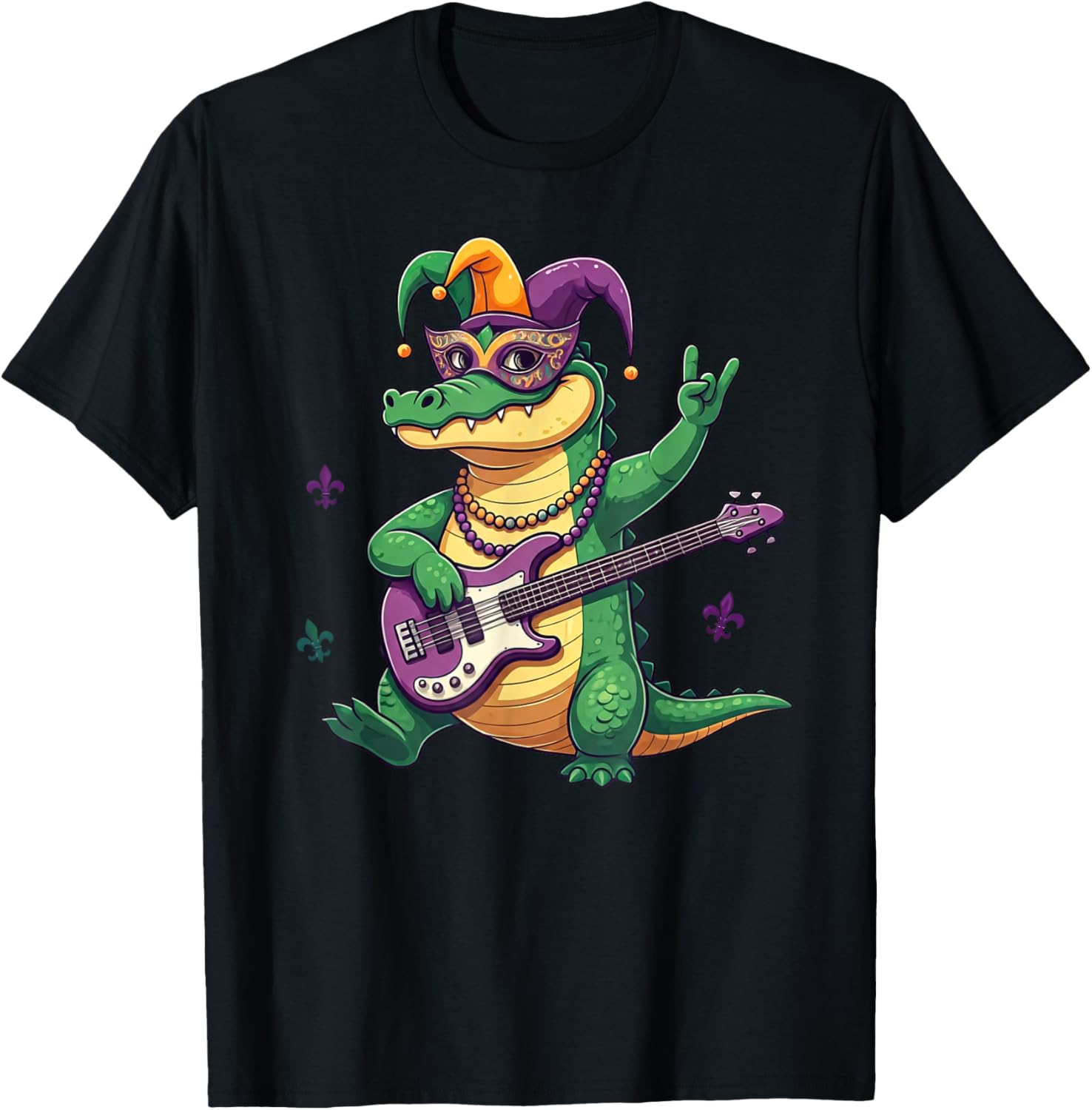 Bass Guitar Alligator Mardi Gras T-Shirt for Men, Women, and Kids - 19