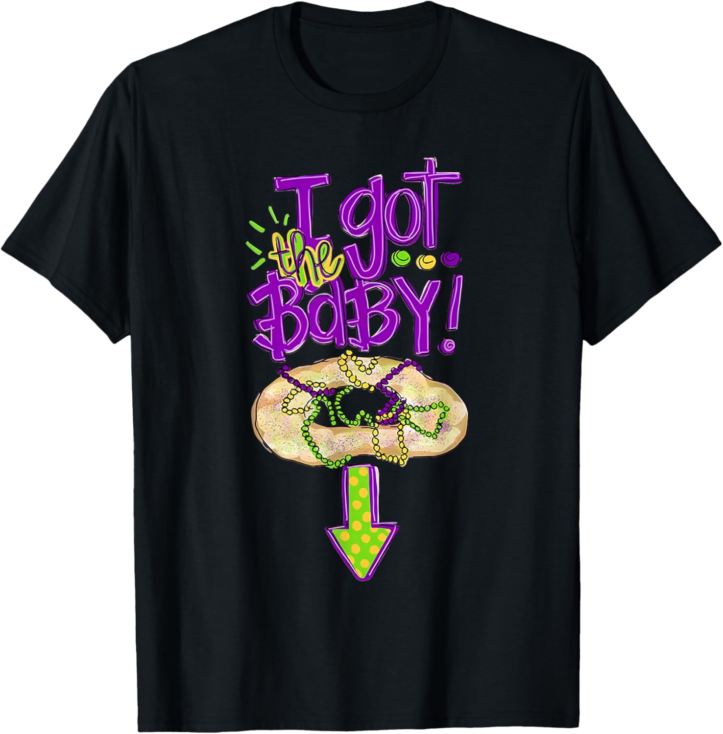 Baby Mardi Gras King Cake Reveal T-Shirt for New Orleans Celebrations - 1