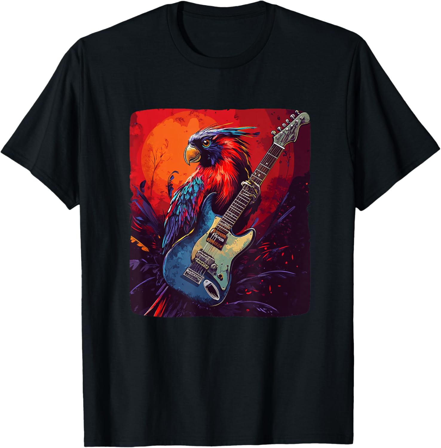 Trendy Rock Vibes Electric Guitar Bird T-Shirt for Music Lovers - 1