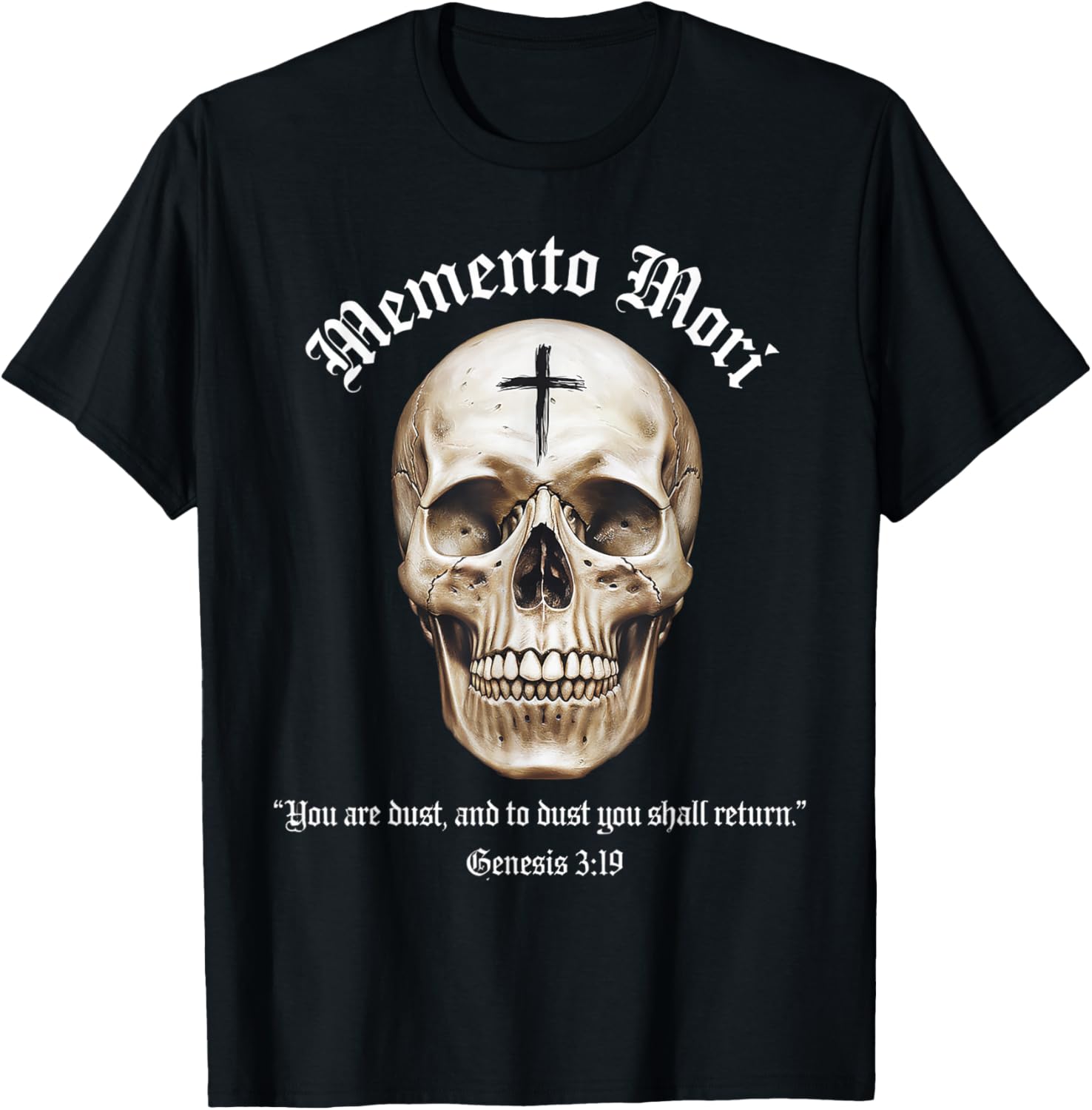 Traditional Latin Mass Catholic Crucifix Skull Memento Mori T-Shirt - 1