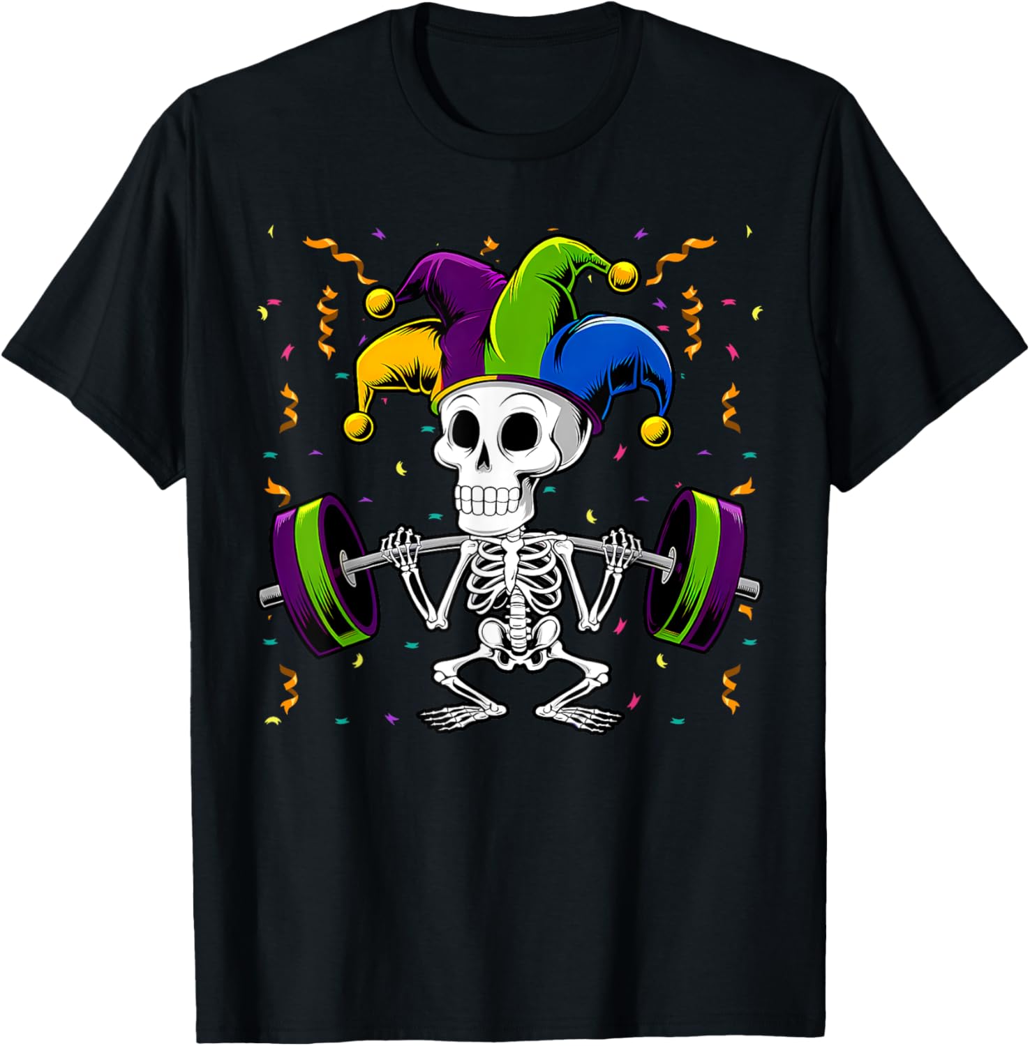 Jester Skeleton Deadlift T-Shirt for Mardi Gras Gym Lovers - 12