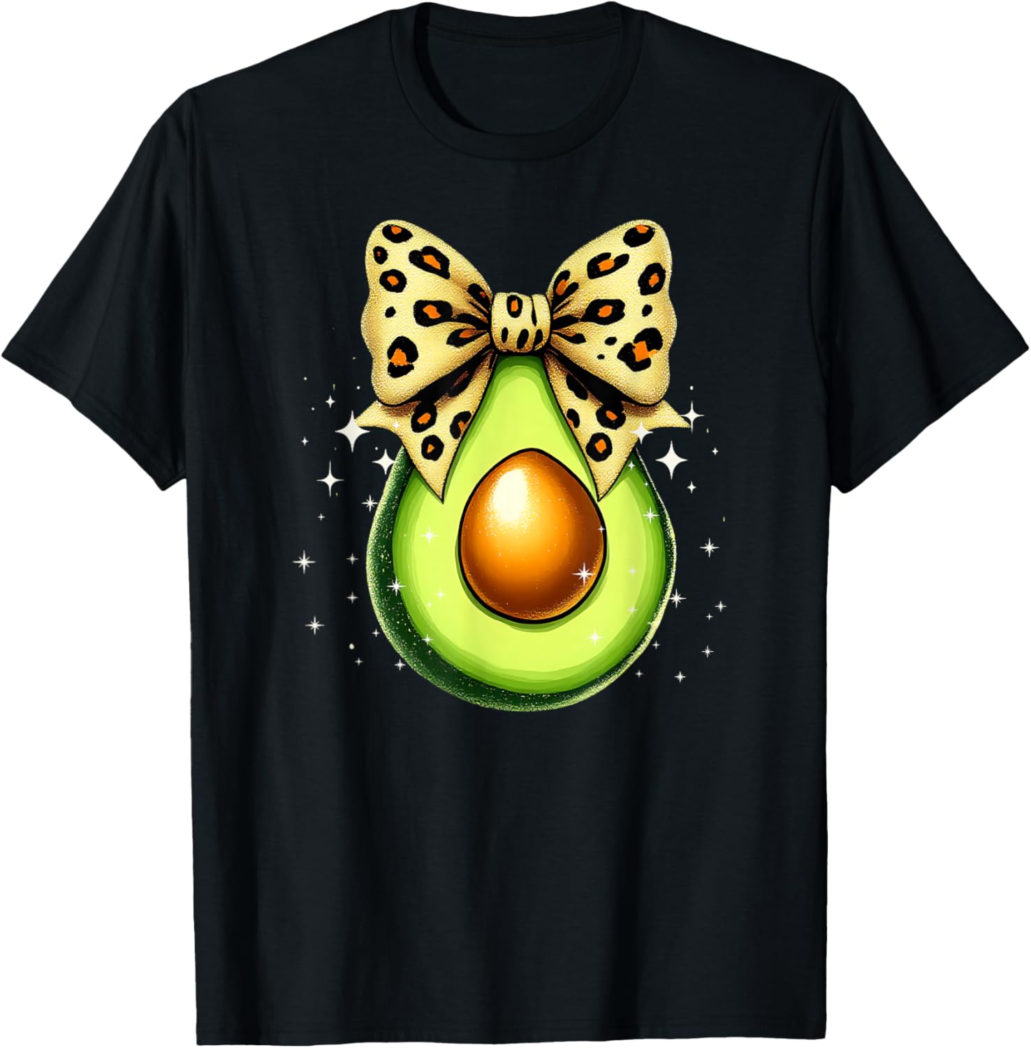 Cute Avocado Leopard Ribbon Bow T-Shirt for Women and Girls - 11