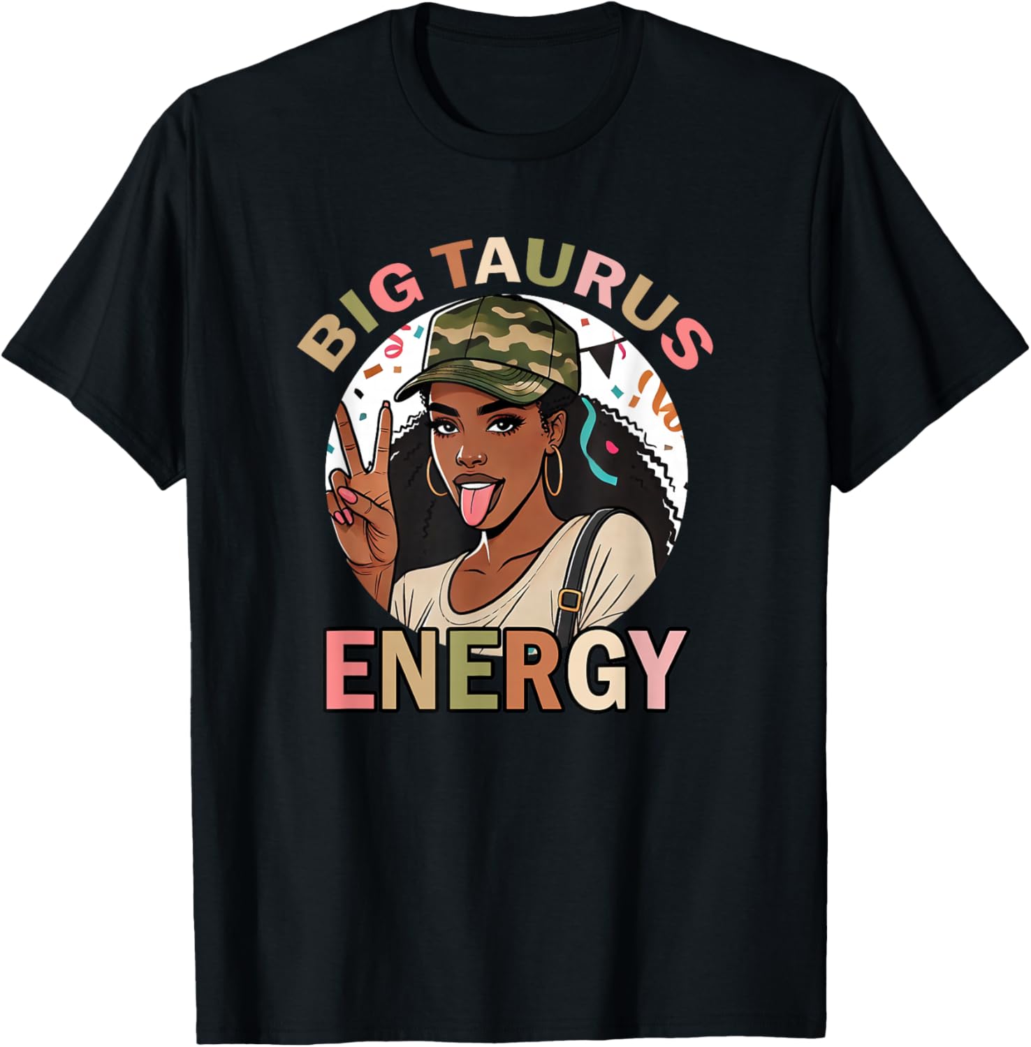 Big Taurus Energy Camo T-Shirt for Black Women - Retro Birthday Gift - 16
