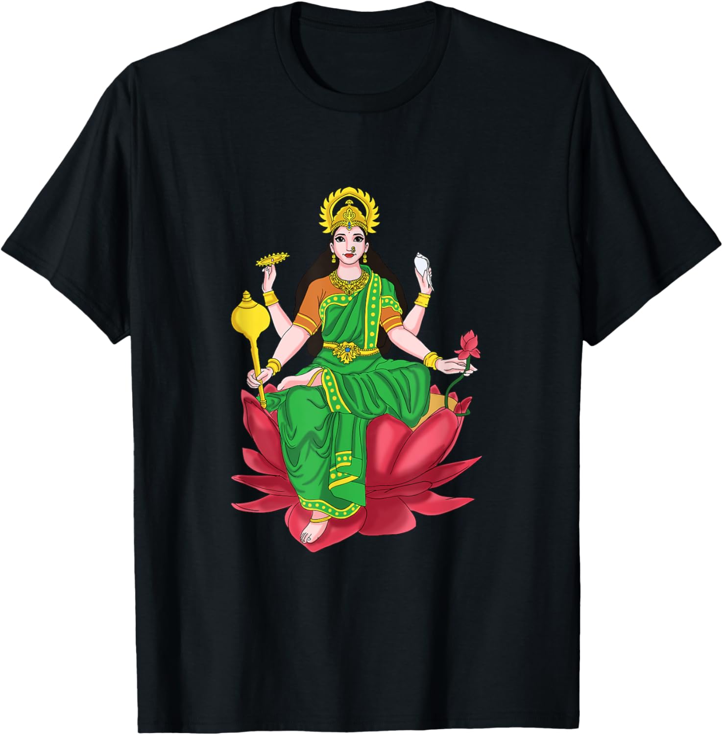 Laxmi Mata Diwali T-Shirt with Lotus Illustration for Pooja Celebrations - 7