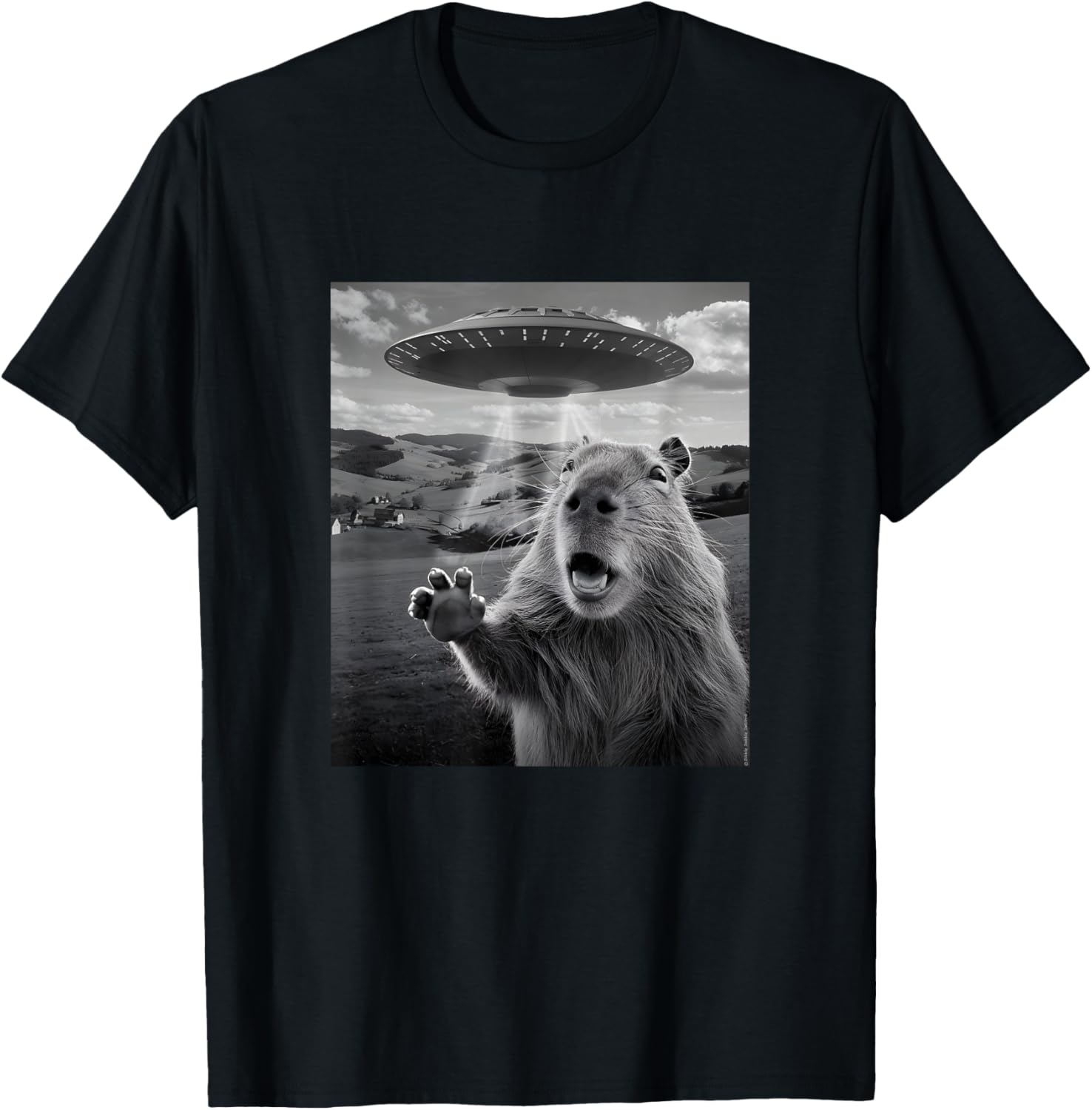 Funny UFO T-Shirt with Scared Capybara Design for Unique Style - 2