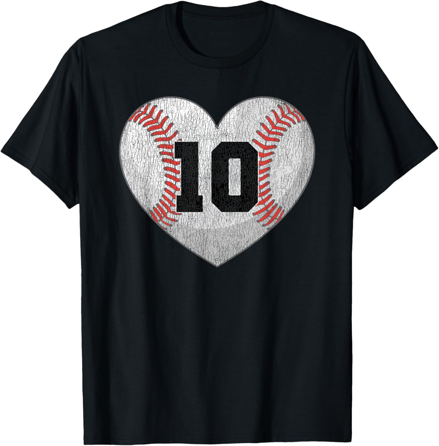 Baseball Mom T-Shirt with Distressed Heart and Number 10 Design - 21