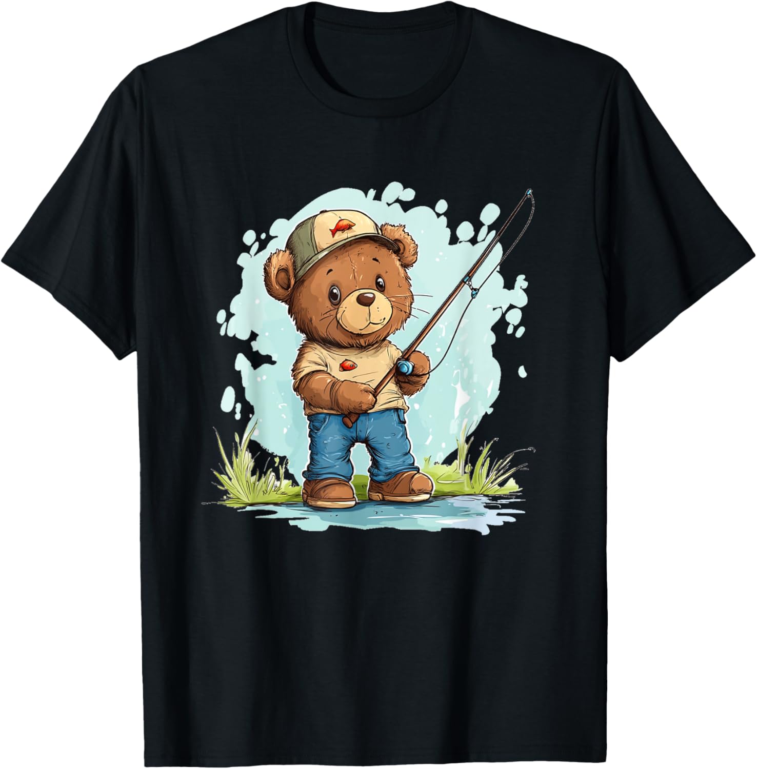 Fishing with Teddy Bear Graphic T-Shirt for Fun Seekers and Adventurers - 16