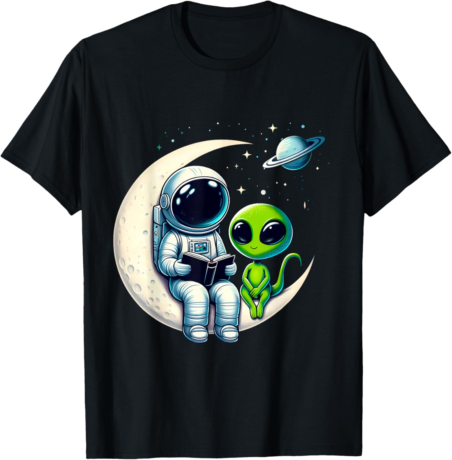 Astronaut Reading to Alien Kids T-Shirt for Space Lovers and Dreamers - 1