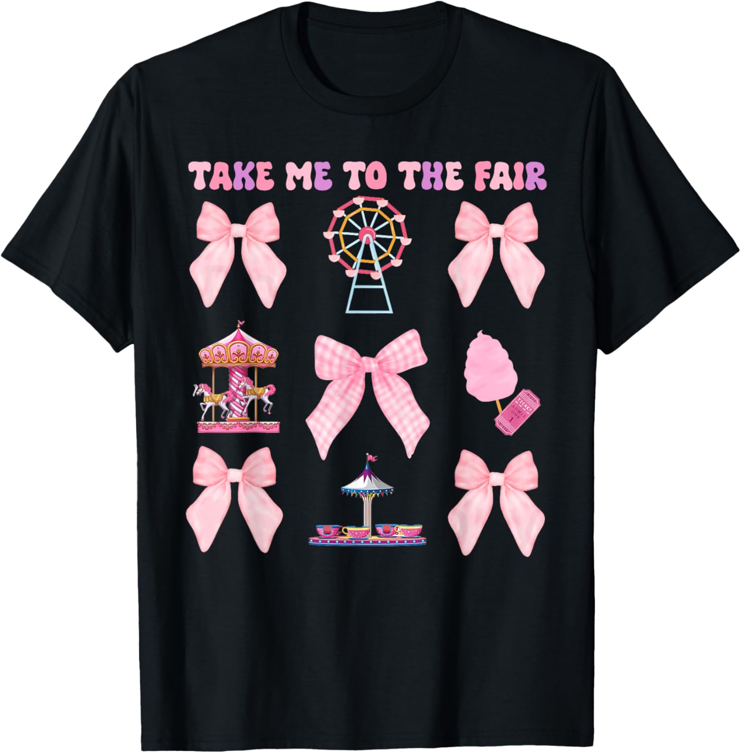 Take Me To The Fair Pink Bow Ferris Wheel T-Shirt for Stylish Fun - 12
