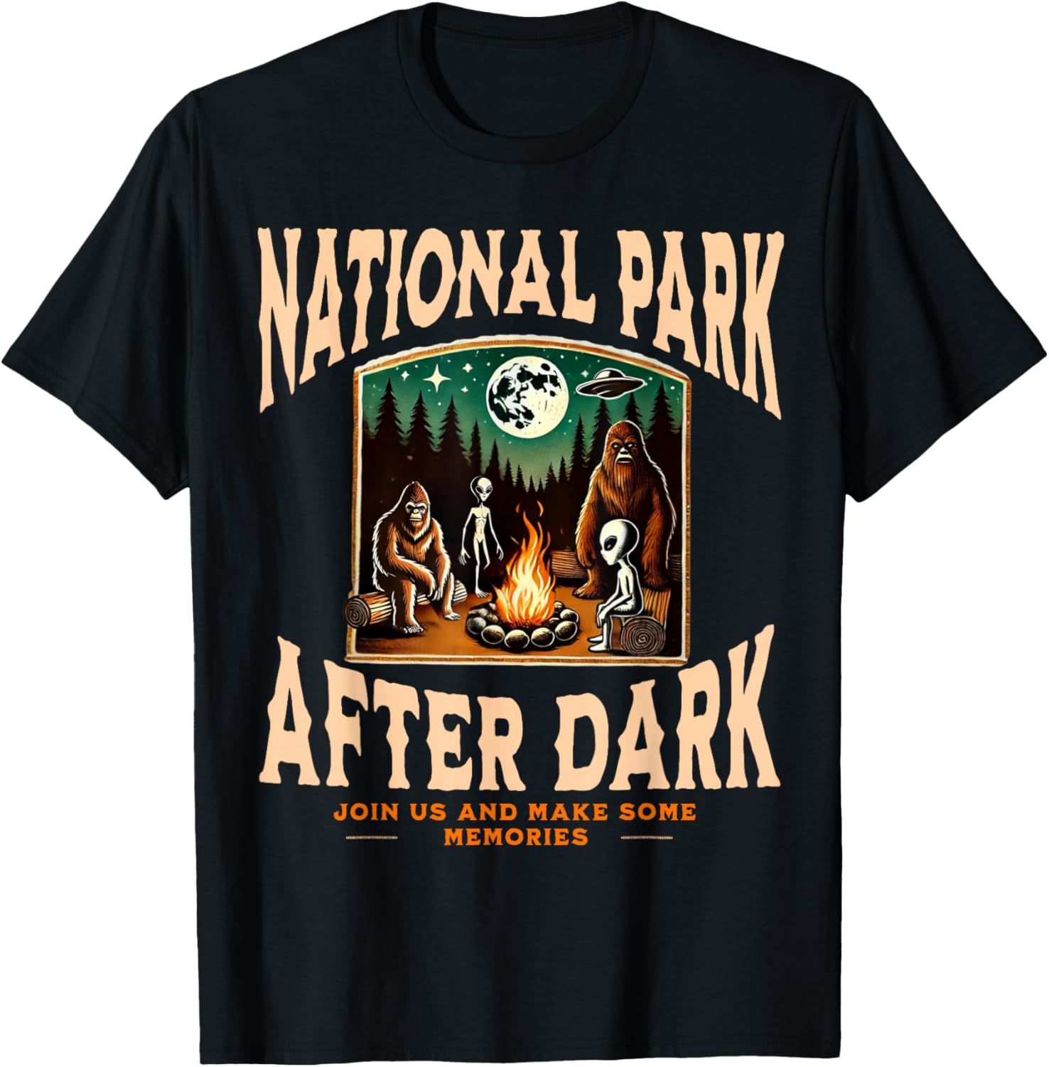 Funny Bigfoot Campfire T-Shirt for National Park Lovers at Night - 5