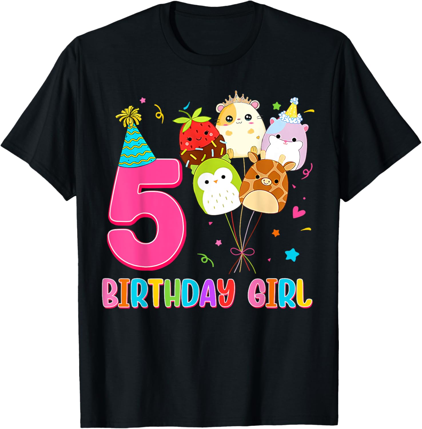 Cute Birthday Girl Squish Squad T-Shirt for 5 Year Old Girls - 3