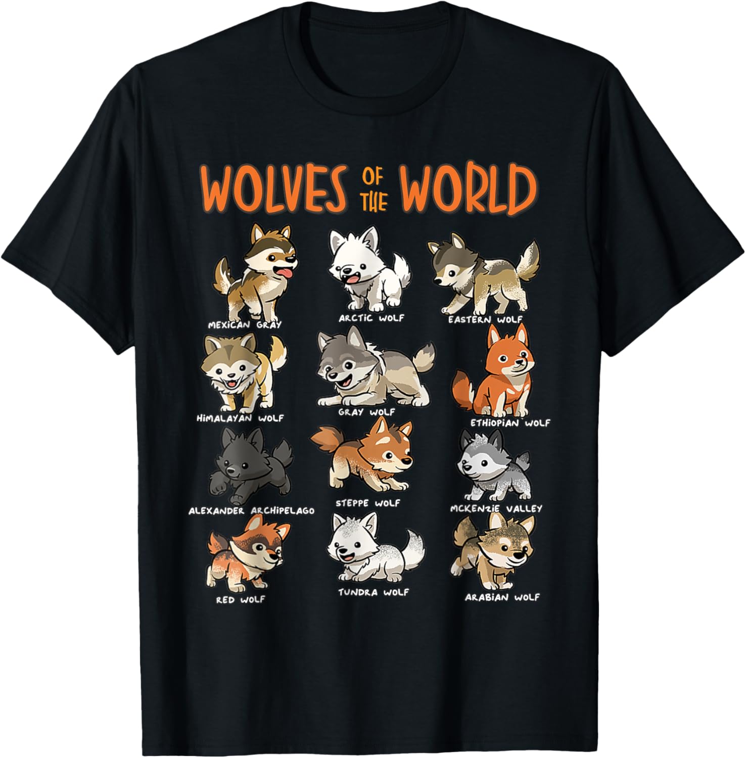 Cute Wolves of the World T-Shirt for Kids and Adults Educational Fashion - 2