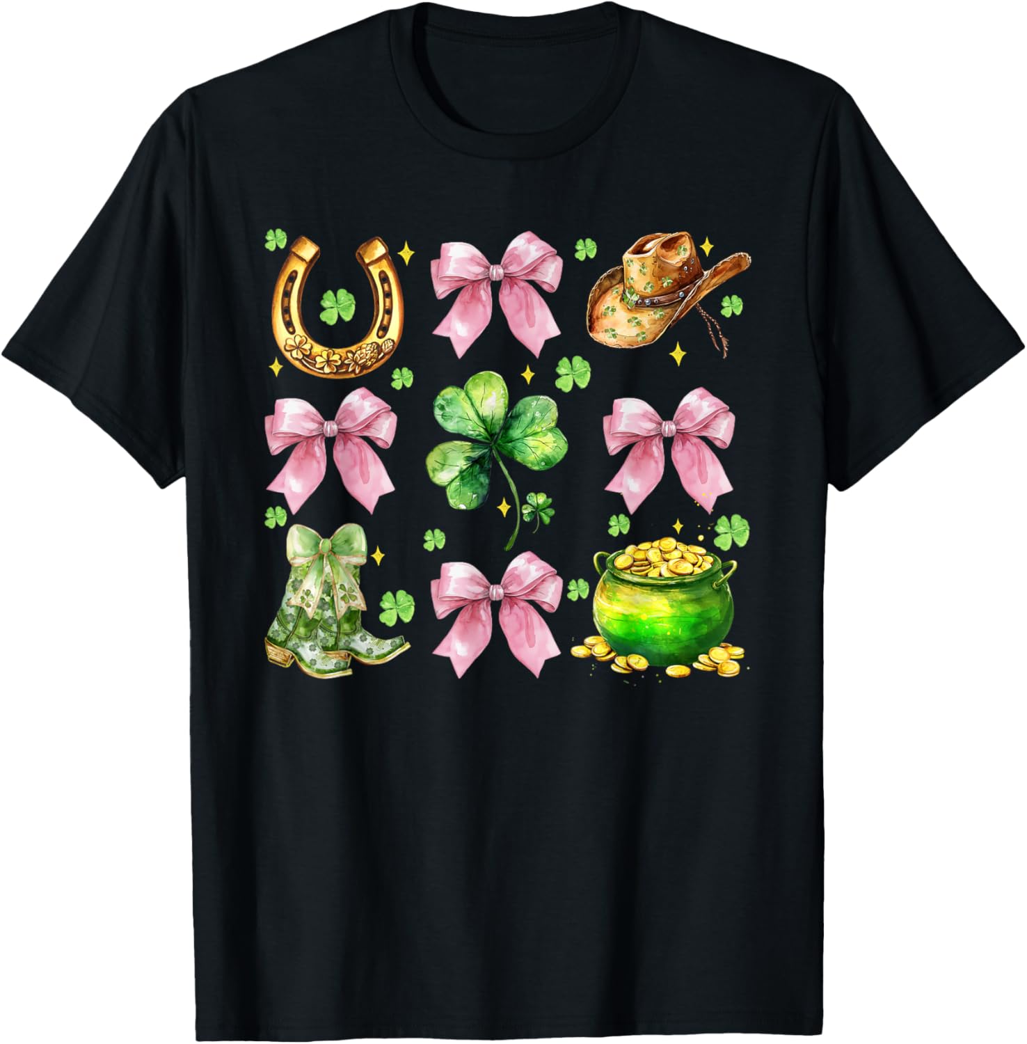 Coquette Lucky Clover Green Bow Shamrock St Patrick's Day T-Shirt - 4