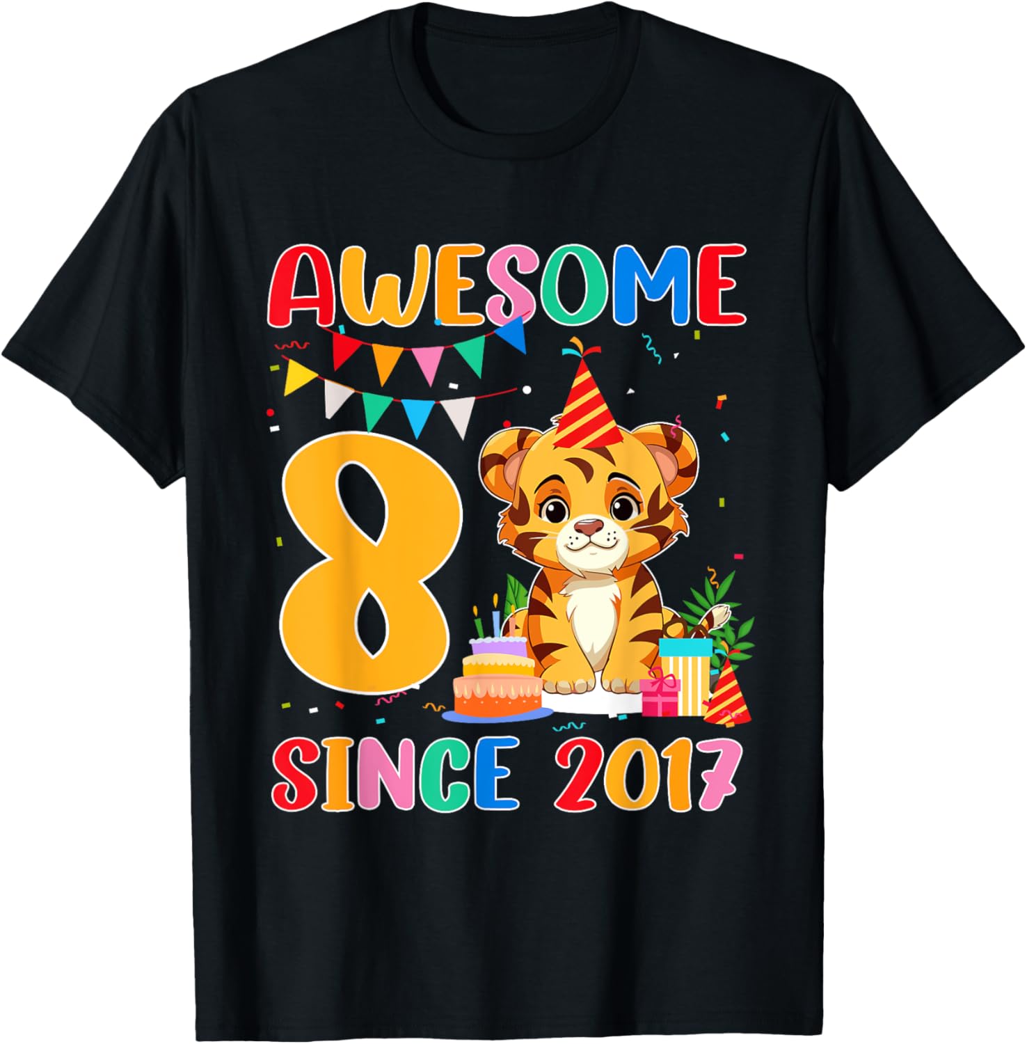 Cool 8 Year Old Birthday Tiger Lover T-Shirt Gift for Kids Since 2017 - 15