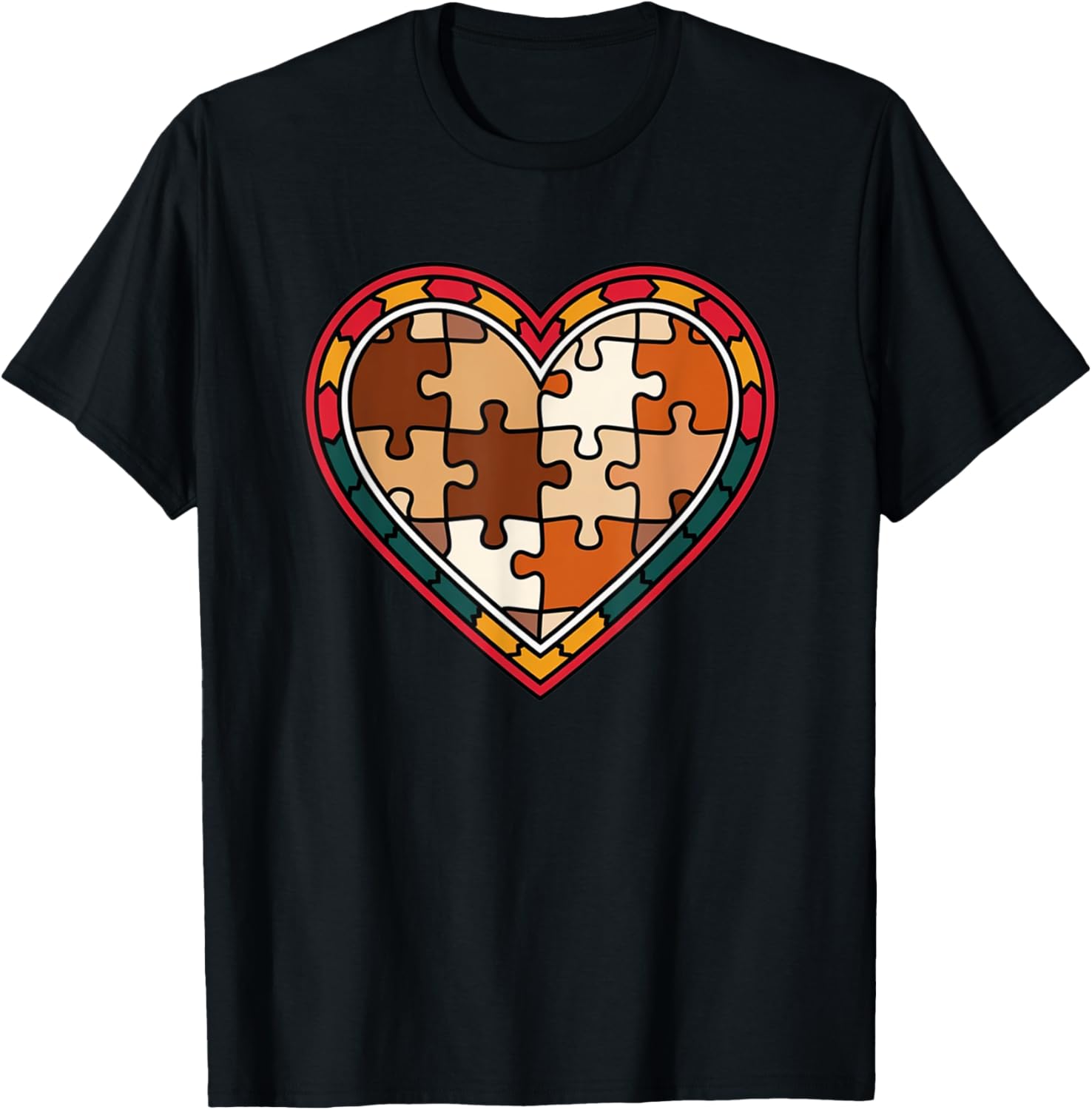 Melanin Heart Puzzle Black History Motivational Afro T-Shirt for All - 9